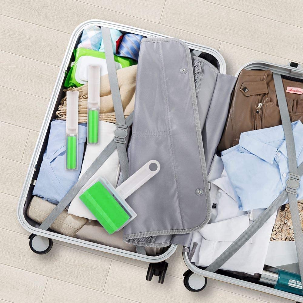 Sticky Travel Lint Roller 5 Pack, Reusable Washable Lint Roller Portable Compact Pet Hair Remover Cleaner with Cover for Clothes, Pet Hairs, Carseats, Include Medium/Small Size (Green)