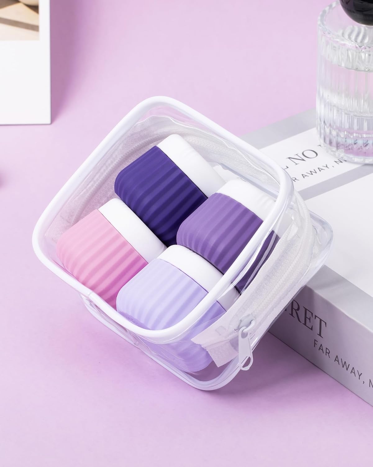 Travel Containers for Toiletries 4 Pack, TSA Approved Travel Size Toiletries, Travel Size Containers, With Clear Bag Leak Proof Silicone Jars, Travel Essentials Creams Jars Carrying Small Items