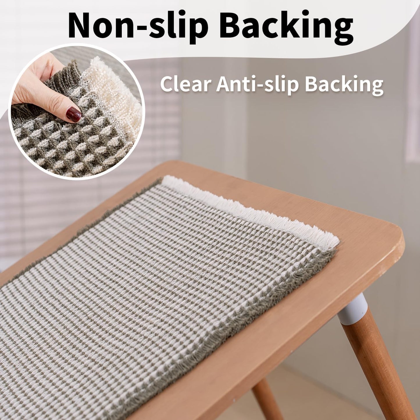 Waffle Runner Bath Mat - Long Boho Bathroom Rugs Non Slip Washable, Super Absorbent & Quick Dry, Soft Bath Mat Farmhouse Bathroom Decor, 24'' x 72'', Olive Green and White