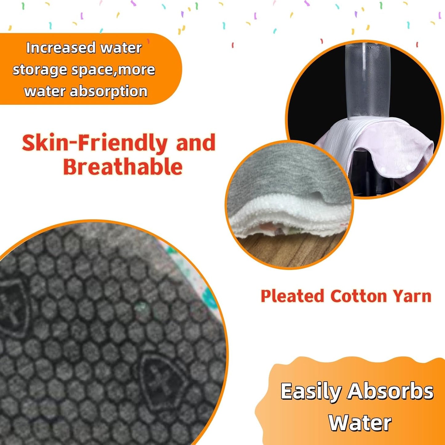 Reusable Washable Cloth Menstrual Pads,Heavy Duty Incontinence Pads,6pcs/Set,5pcs+1 Storage Bag,Suitable for Heavy Menstrual Flow,Incontinence