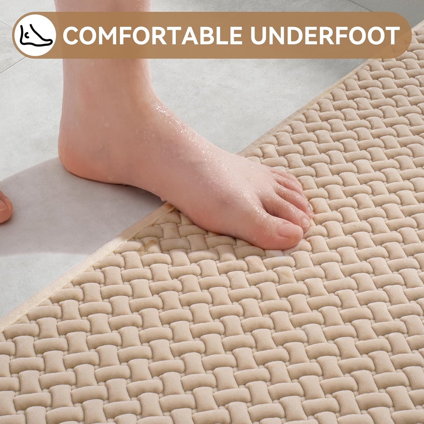 Bathroom Rugs Non Slip, Super Absorbent Quick Dry Bath Mat, Foam Weave Texture Rubber Backing Ultra Thin Bathroom Mats Fit Under Door Bathroom Floor Bathtub Shower