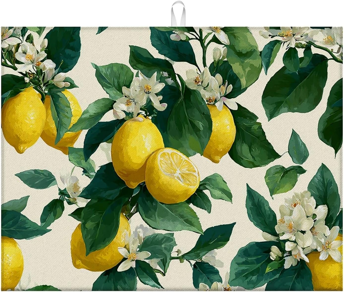 Dish Drying Mat For Kitchen Counter, Lemon Microfiber Absorbent Dish Drainer Rack Pad Reusable Large 18x24in Drying Mat