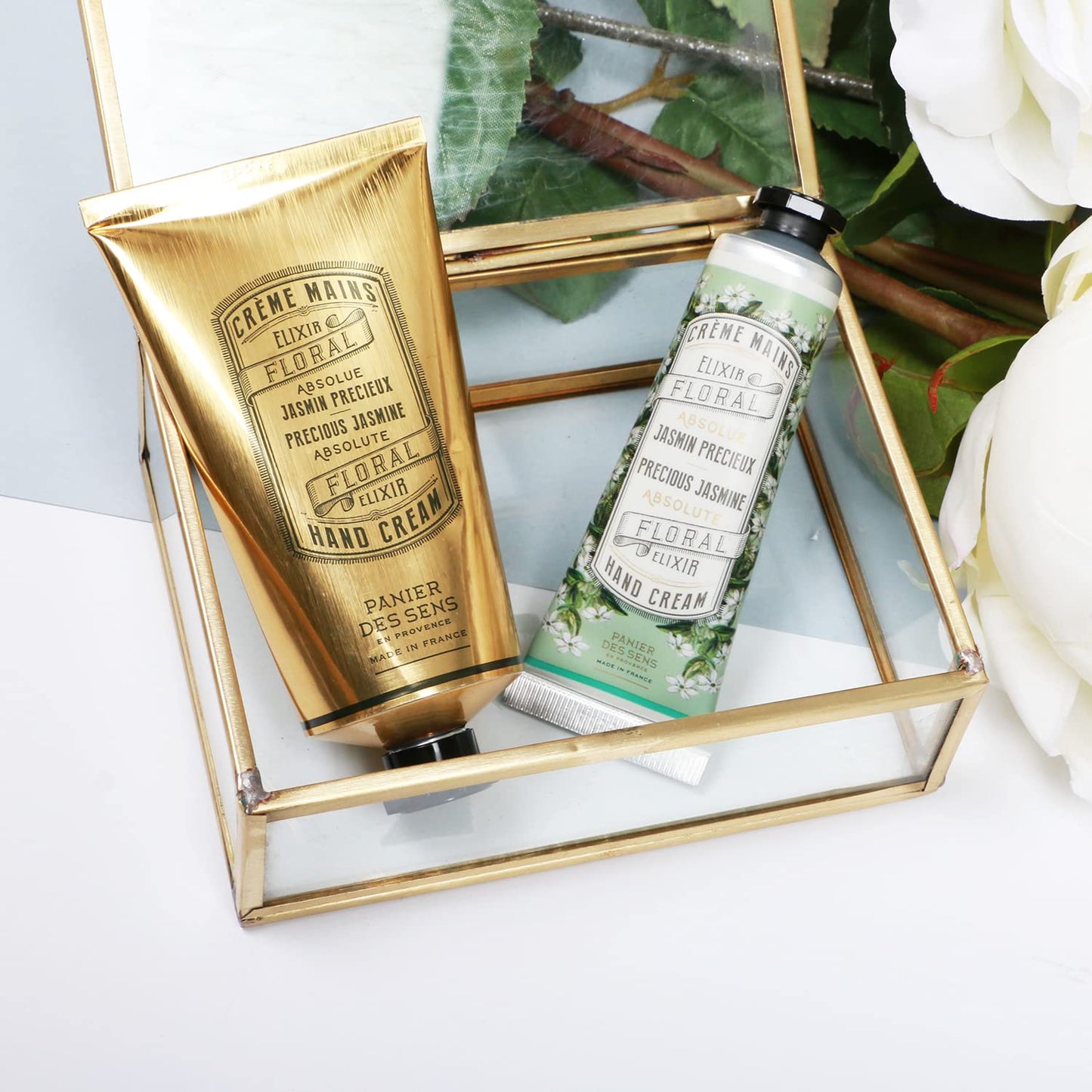 Panier des Sens - Small Hand Cream for Dry Cracked Hands - Jasmine Mini Hand Lotion for Dry Skin - With Sweet Almond and Olive Oil - Hand Care 96% Natural Ingredients - Travel Size 1 floz