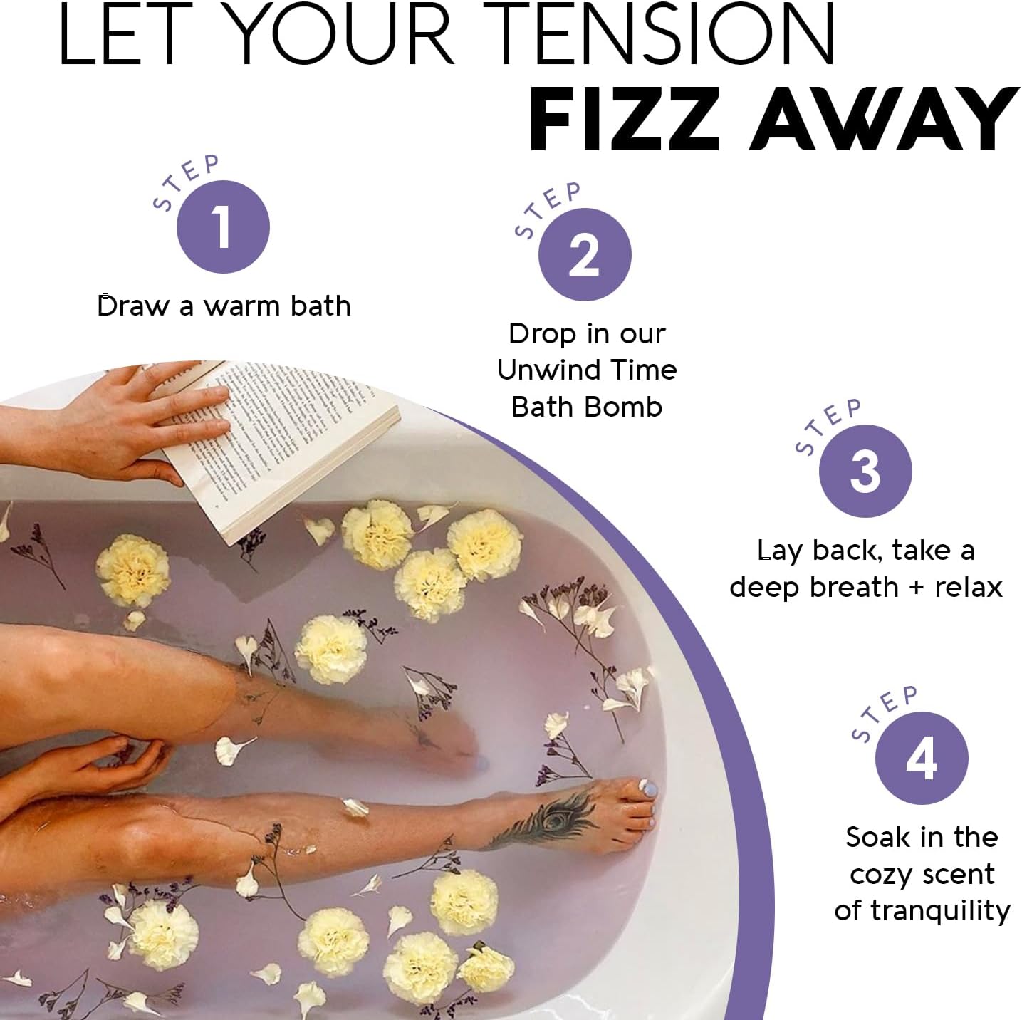 Nature's Beauty Lavender & Rosemary Bath Bomb Multi-Pack - Luxury Fizzy Spa Bath Bomb to Help Calm, Soothe + Revive Dull and Dry Skin Made with Coconut Oil & Witch Hazel, 5.5 oz (4 Pack)