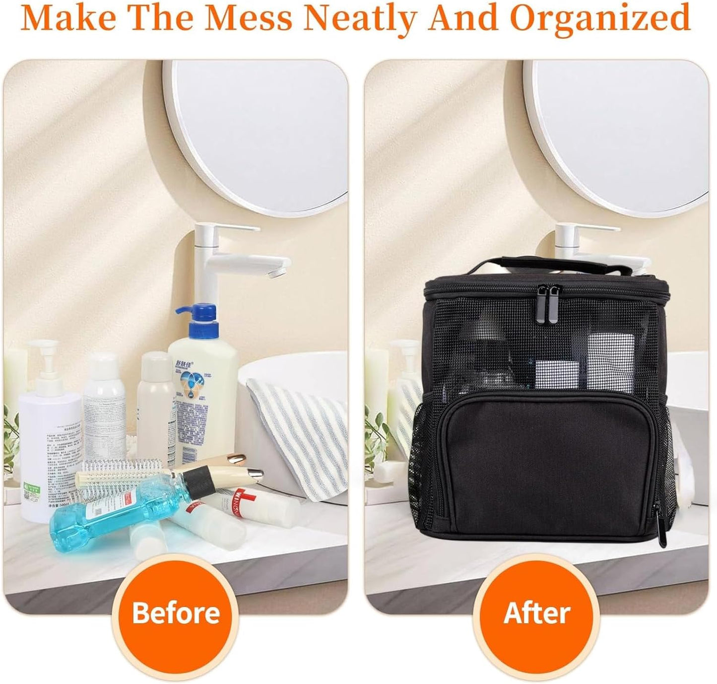 Shower Caddy Hanging Portable-Dorm Room Essentials,Waterproof Shower Bag Travel, Quick Dry- Metal Hooks Bathroom Tote Durable,Men,Women
