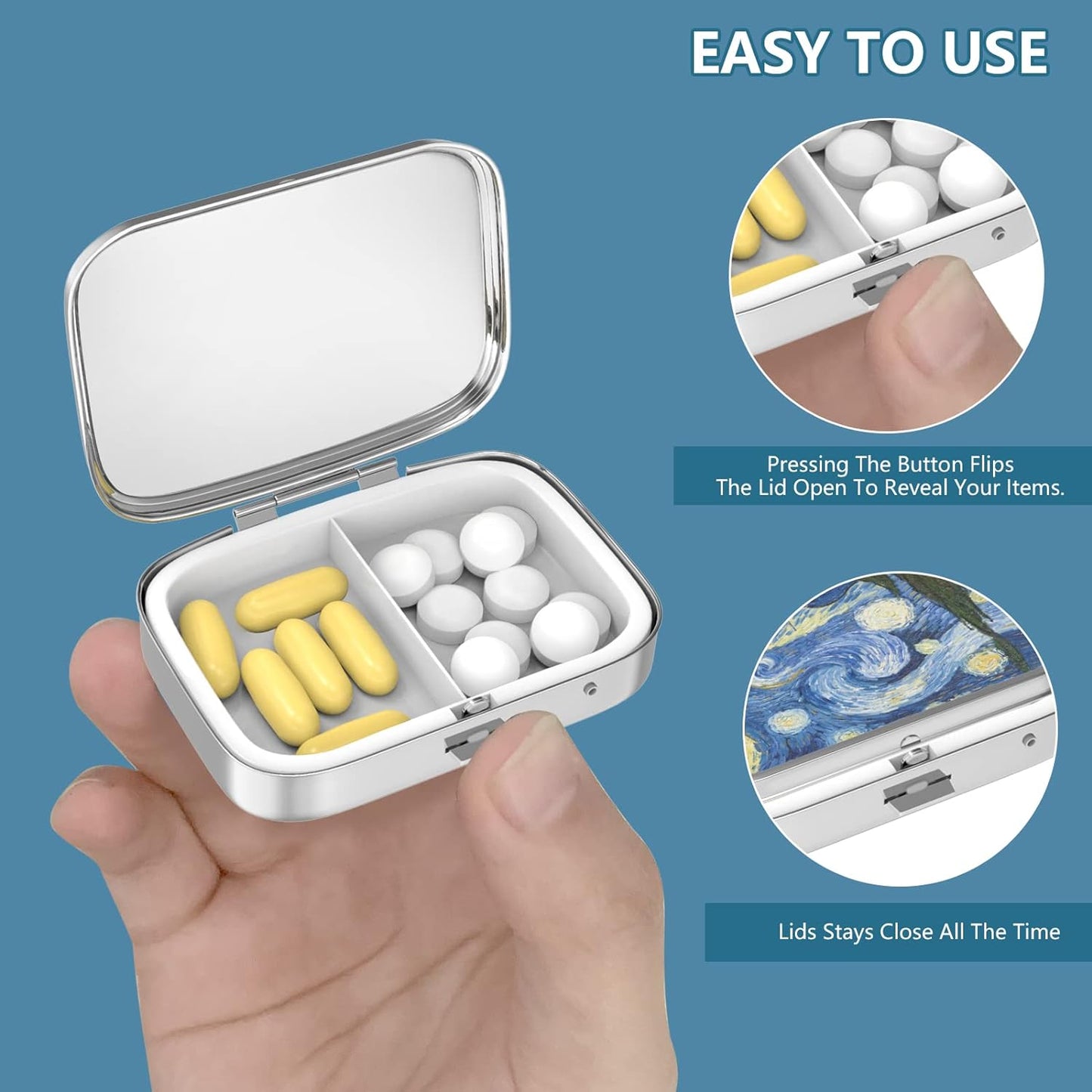 Pill Box 2 Compartment Small Pill Case,Portable for Pocket or Purse Pill Organizer Pill Container Holder to Hold Vitamins, Medication, Fish Oil and Supplements(Garden Flowers)