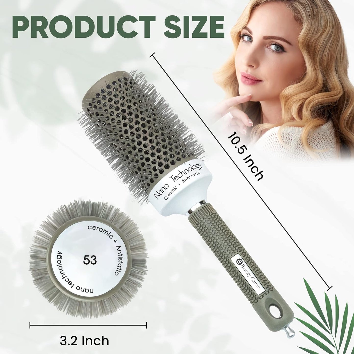 Round Brush,53 mm/2.1Inch Barrel with 2 Clips Round Brush for Blow out with Flexible Nylon 66 Bristles Nano Ionic Heat Resistant Tech for Professional Curling, Styling & Shining Texture