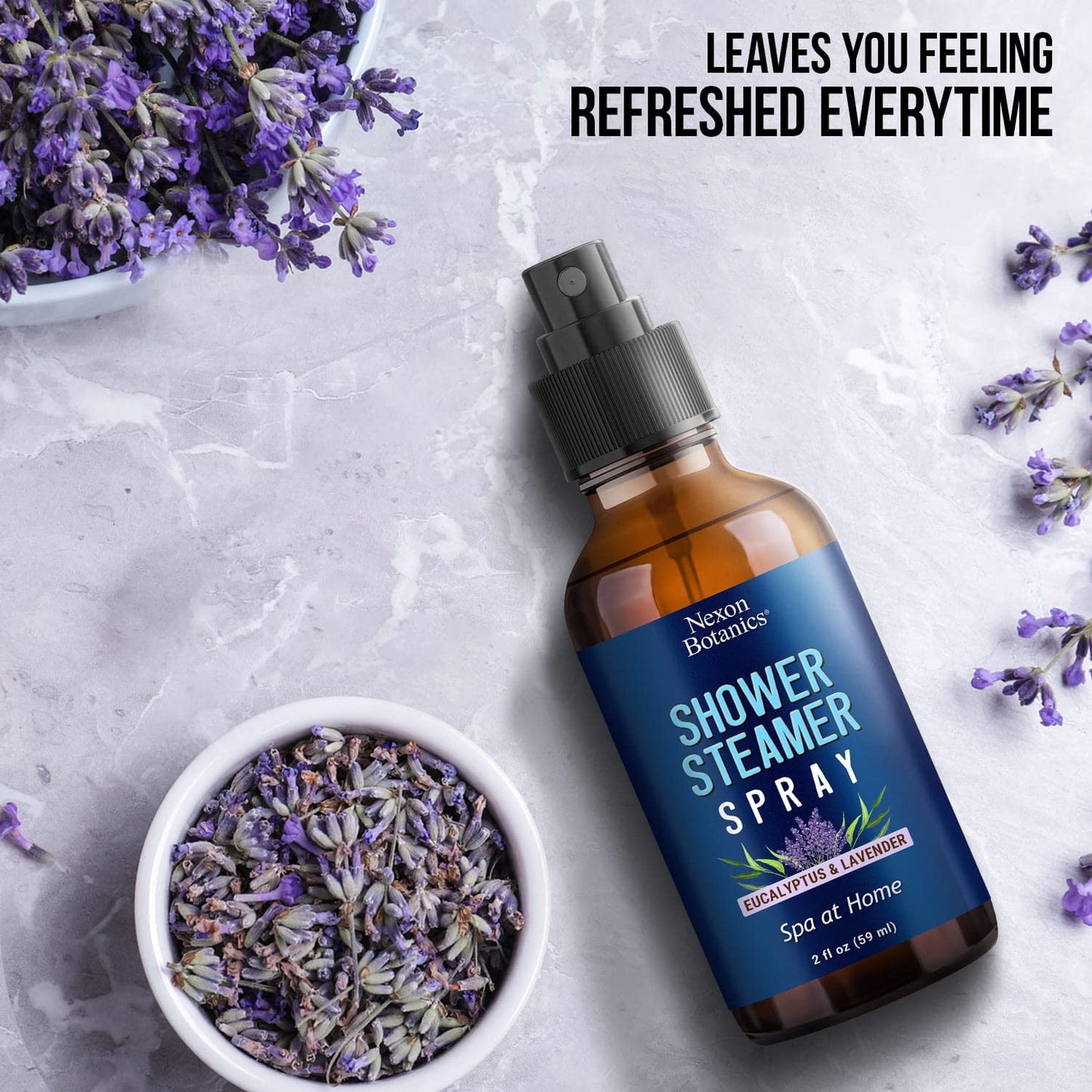 Eucalyptus & Lavender Shower Steamer Spray 2 fl oz - Aromatherapy Mist for Spa & Bathroom - Freshens Air, Enhances Mood, Instant Deodorizer - Nexon Botanics