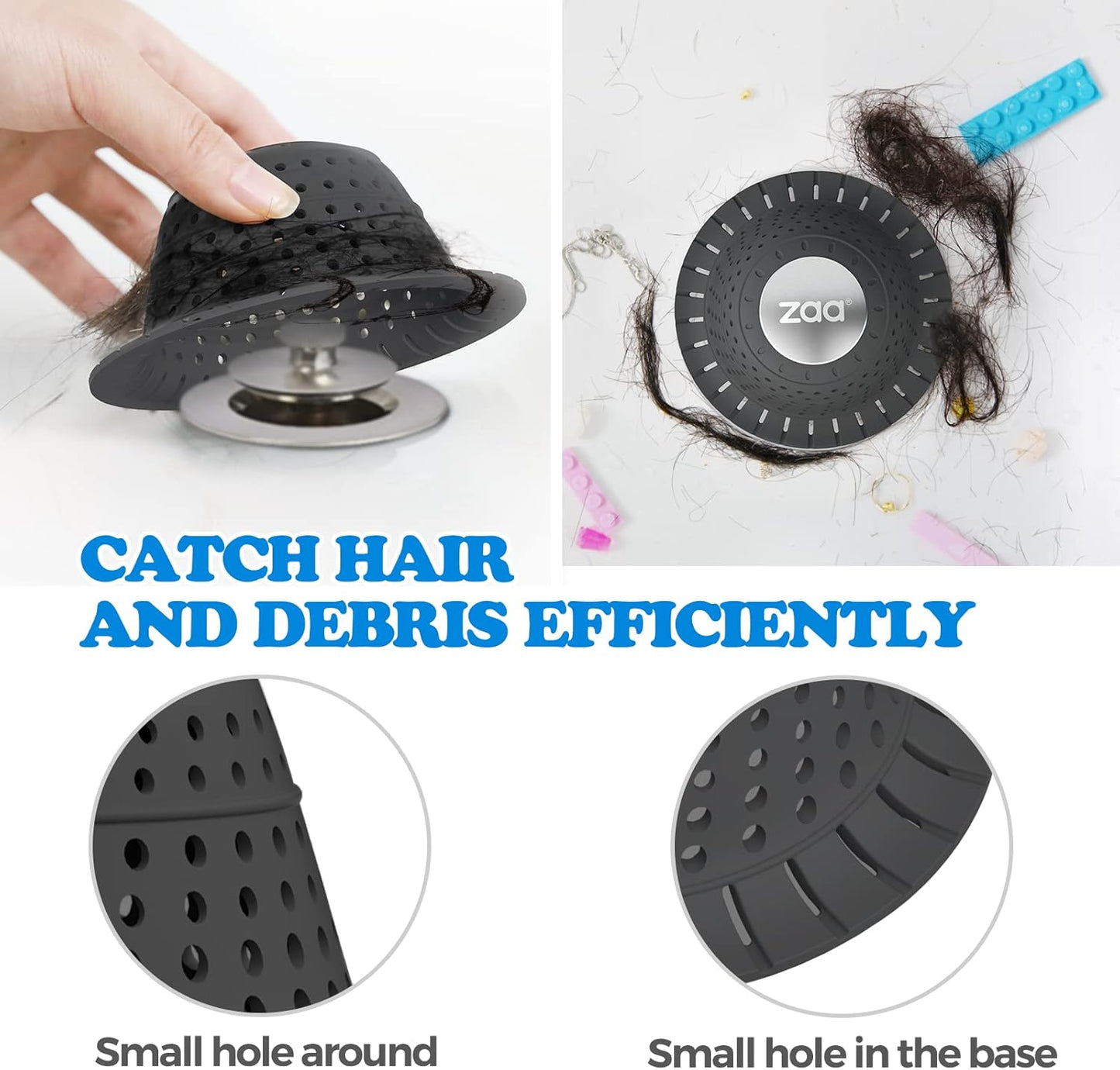 zaa Bathtub Drain Hair Catcher, 2 Pack Silicone Collapsible Bathtub Drain Cover Hair Catcher & Protector for Pop-Up & Regular Drains of Shower, Bathtub, Tub, Bathroom, Sink, Black Black