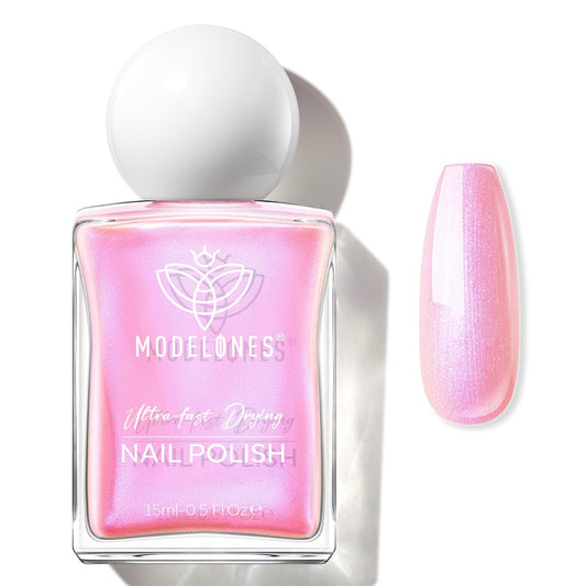 modelones Shine Pink Nail Polish, 15ml Shimmer Pearl Pink Nail Polish Quick Dry Nail Lacquer Strengthener Long Last Shine Fingernail Toe Nail Art DIY Home Travel Manicure Gift for Women Girls
