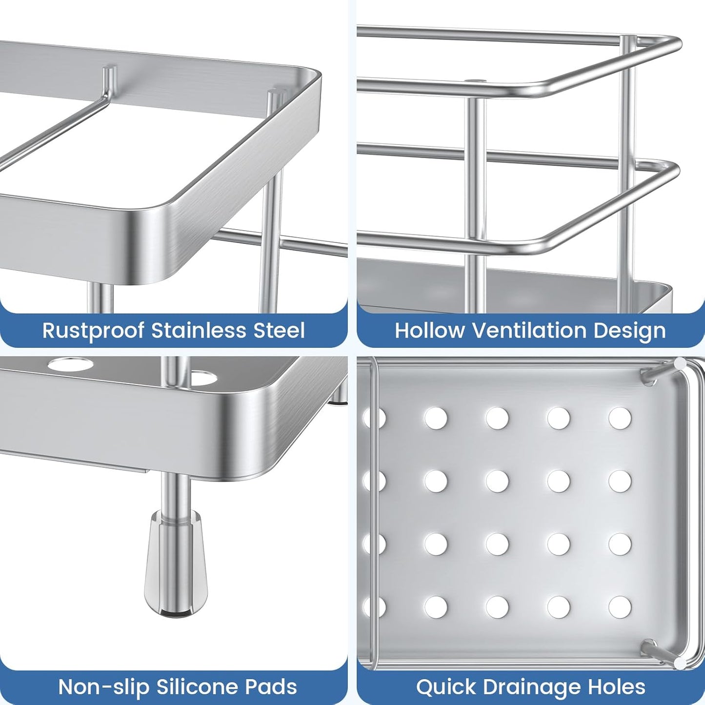 Luxspire Toothbrush Holders, 6 Slots Stainless Steel Tooth Brush Holder with Drainage, Toothbrush Holder for Bathroom Countertop & Kitchen Sink, Bathroom Accessories, Silver