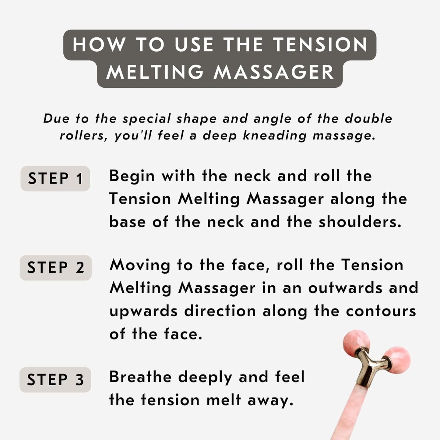 Mount Lai Rose Quartz Tension Melting Facial Massager for Face & Neck – Face Roller to Relieve Tension, Soothe Stress, Improve Circulation & Enhance Skin Radiance