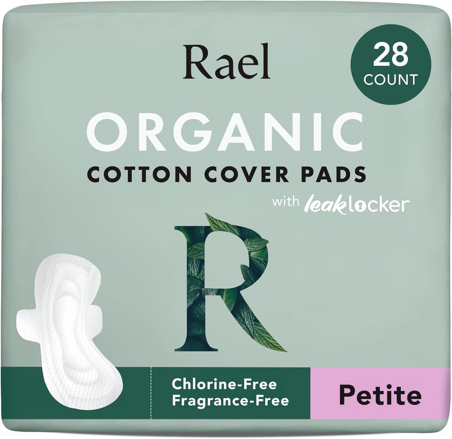 Rael Pads for Women, Organic Cotton Cover - Period Pad with Wings, Feminine Care, Sanitary Napkins, Light Absorbency, Unscented, Ultra Thin (Petite, 28 Count)