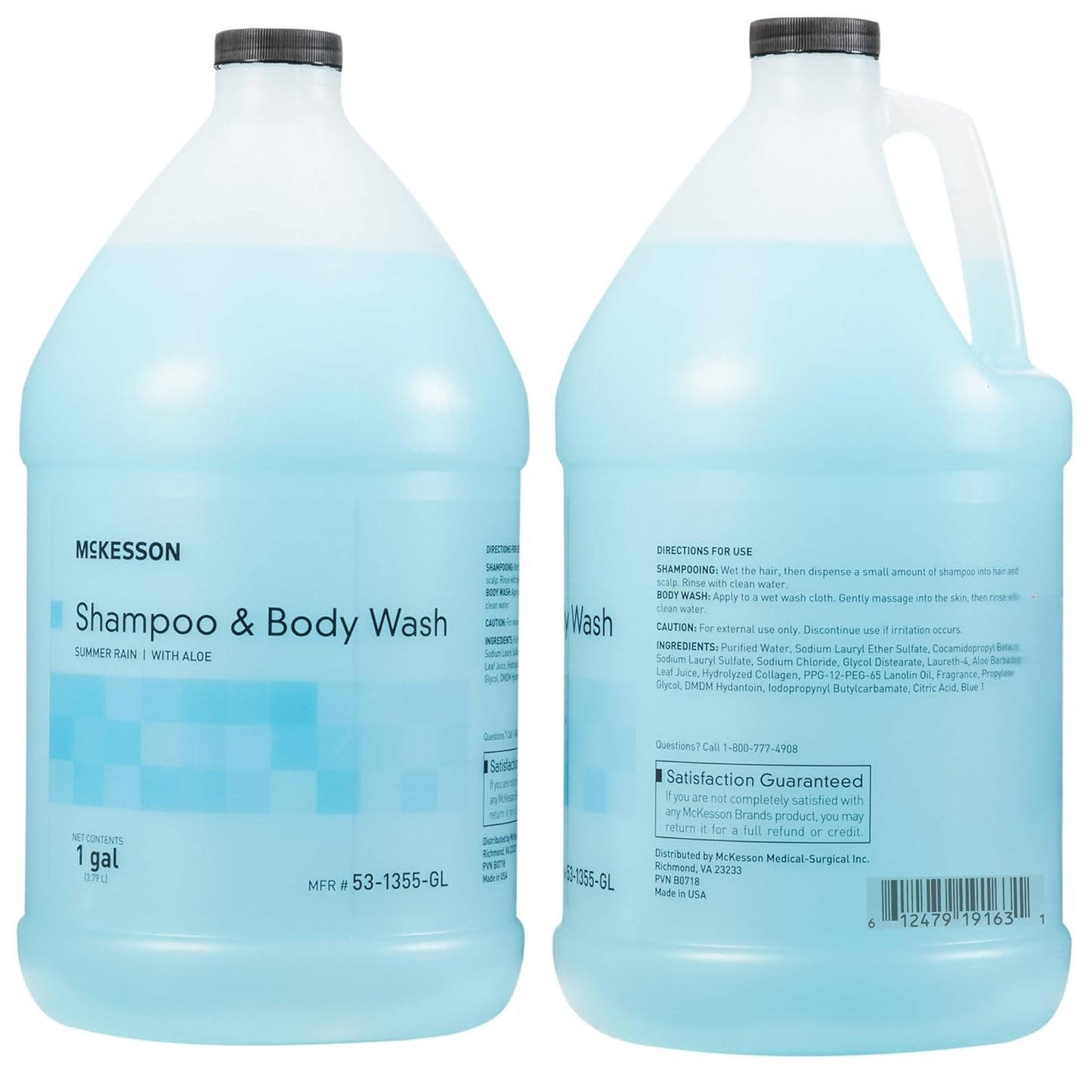 McKesson Body Wash and Shampoo [4 Count] - 1  Gallon Bulk Refill Full Body Wash with Aloe, Summer Rain Scent - Sensitive Skin & Hair 2‑in‑1