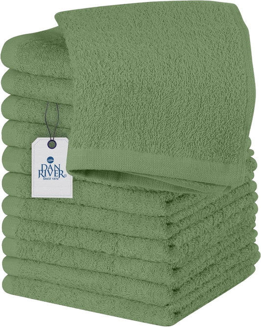 DAN RIVER 100% Cotton Wash Cloths 12 Pack [12x12] Soft & Absorbent Soft face Towels, Gym, Hotels & Spa Perfect for Everyday Use Fingertip Towels, Sage Green