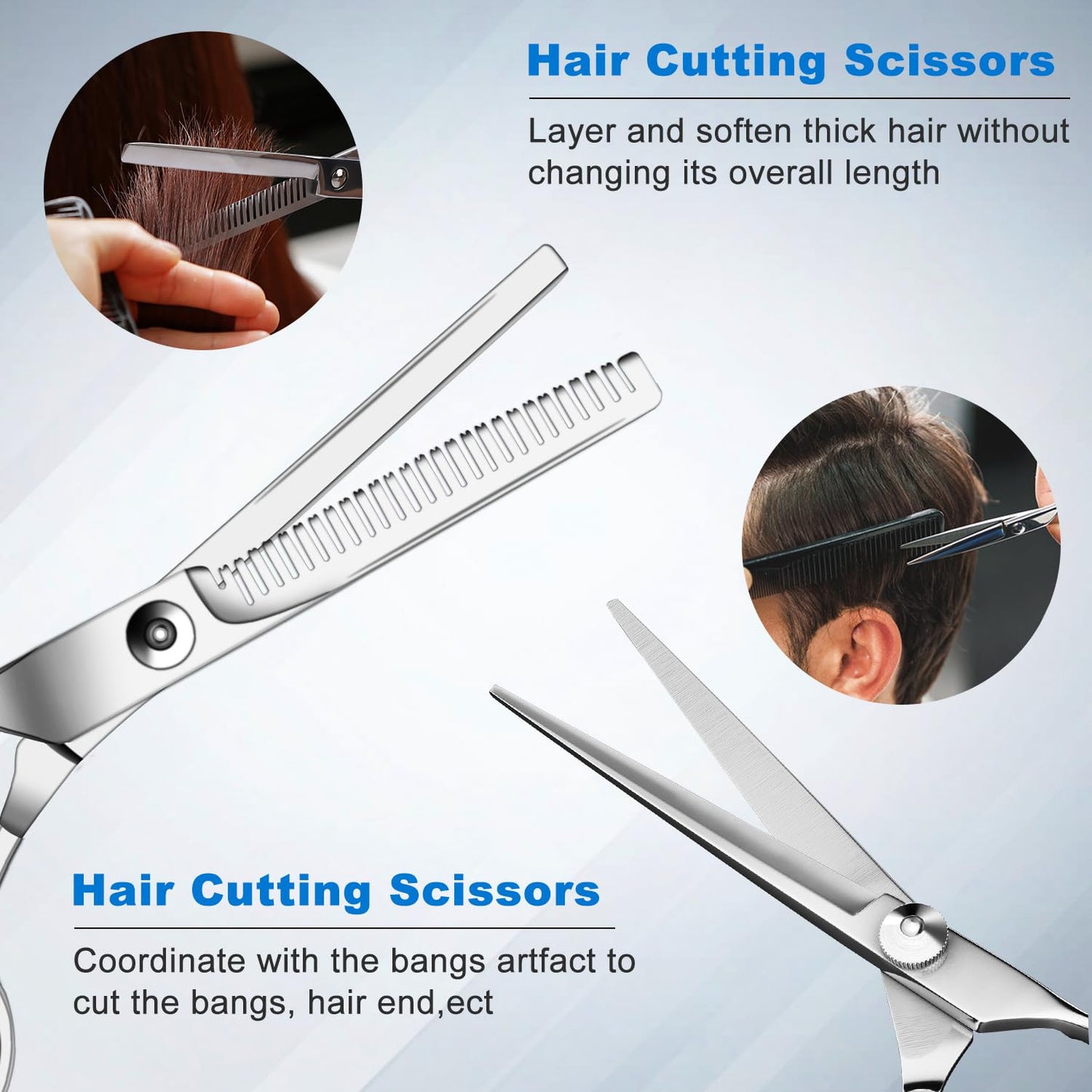 Sirabe 11 PCS Hair Cutting Thinning Scissors Set, Sapphire Professional Haircut Scissors Kit Stainless Steel Barber Texturizing Shears Tools for Salon Hairdressing Home