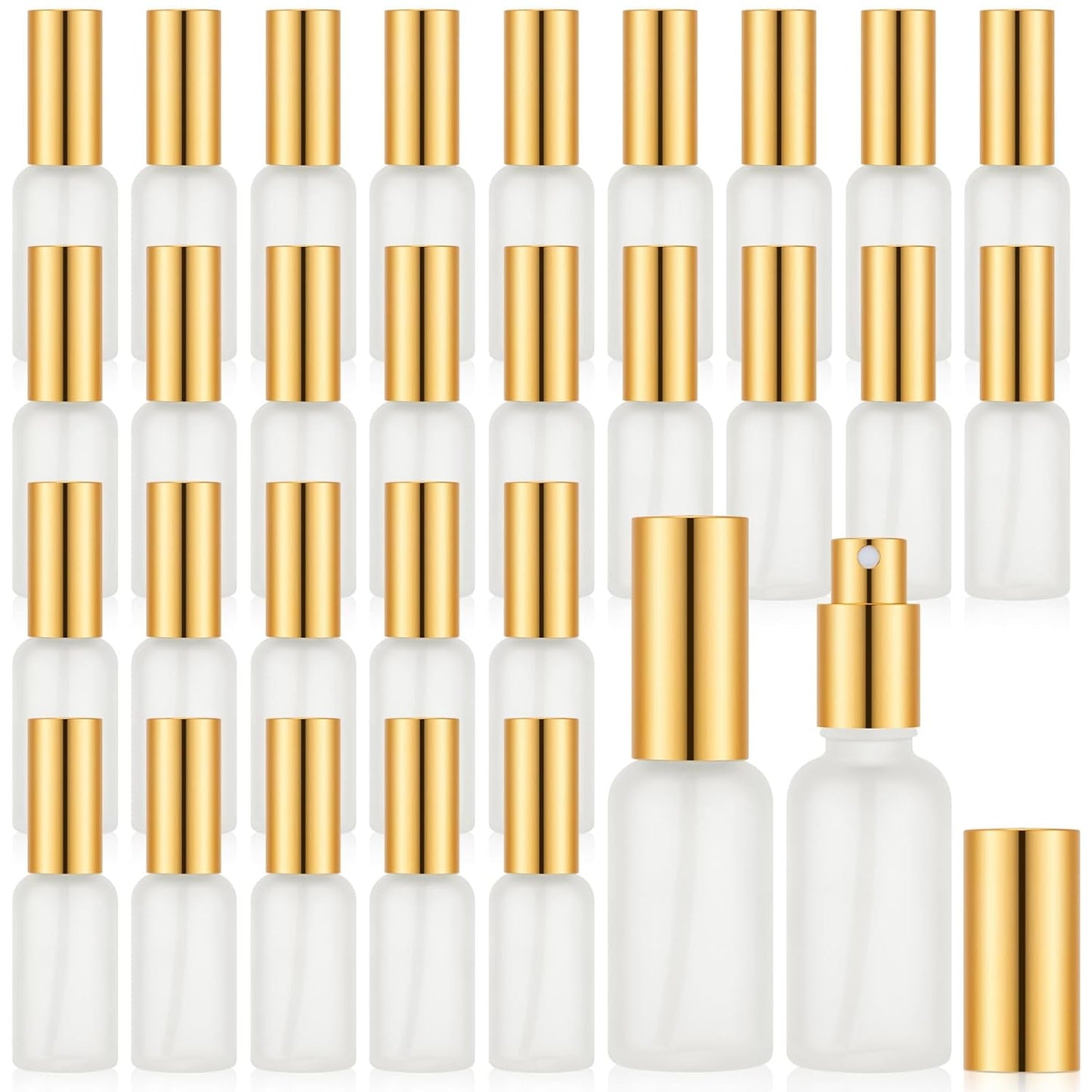 Roshtia 30 Pcs 1 oz/ 30 ml Gold Glass Spray Bottle Refillable Perfume Atomizer Clear Decorative Empty Bottles with Fine Mist Sprayer Pump for Face Body Travel