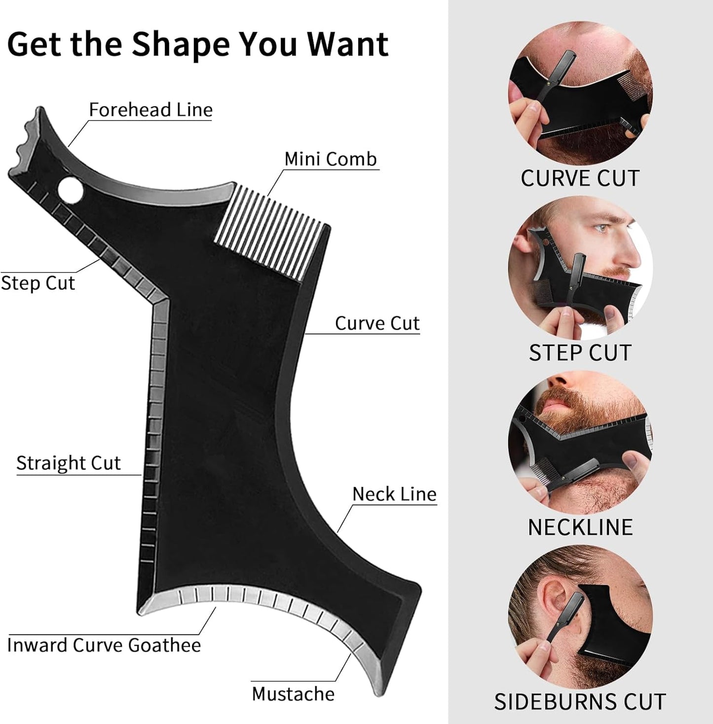 Beard Shaper for Men Beard Shaping Tools - Beard Template Guide, Professional Straight Edge Razor, 10 PCS Double Edge Blade, Barber Pencil, Beard Comb, 2 Stainless Steel Scissors Mustache Lineup Tools