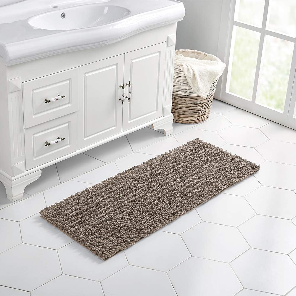 Walensee Large Bathroom Rug Non Slip Bath Mat (24x60 Inch Taupe) Water Absorbent Super Soft Shaggy Chenille Machine Washable Dry Extra Thick Perfect Absorbant Best Plush Carpet for Shower Floor