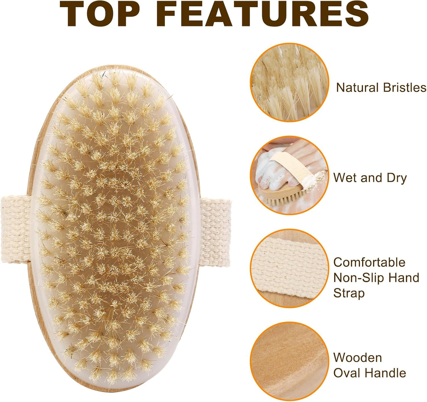 2Pcs Natural Bristle Exfoliating Brush, Body Scrubber for Lymphatic Drainage, Blood Circulation, Wet and Dry Brush, Deep Exfoliation for Smooth Skin