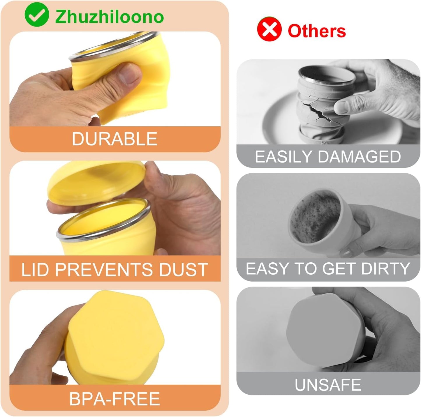 Silicone Collapsible TravelCup - Silicone Folding Camping Cup with Lids -Collapsible Water Cup- Foldable Drinking Cup - for Travel, Camping, Hiking,Outdoor Sports,[6oz]