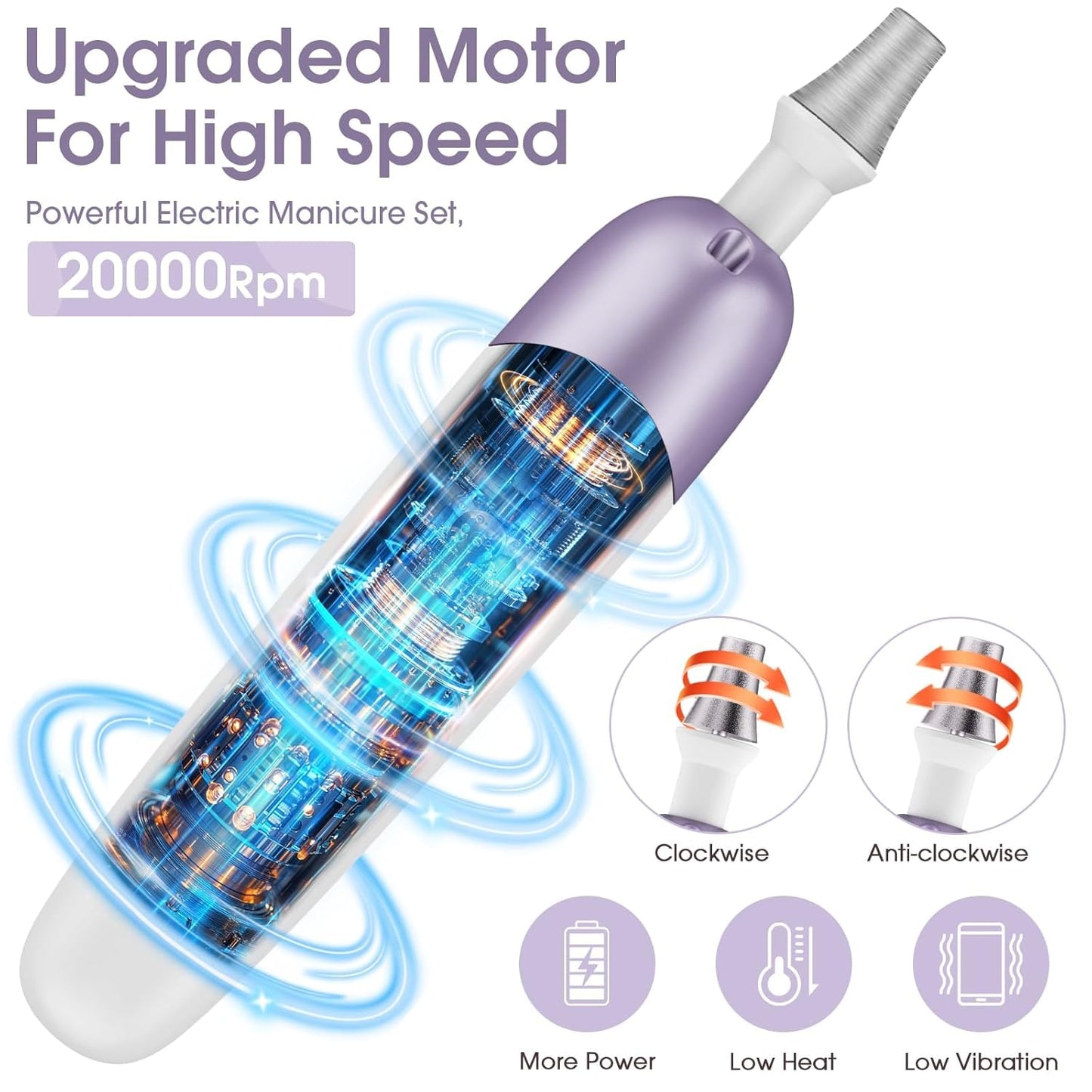 Professional Manicure Pedicure Kit with Memory Modes, Cordless Electric Nail File Set 10 Speed Portable Nail Drill Machine, Pedicure Tools for feet, Hand Foot Care Tool for Thick Nail Toenail Cuticle