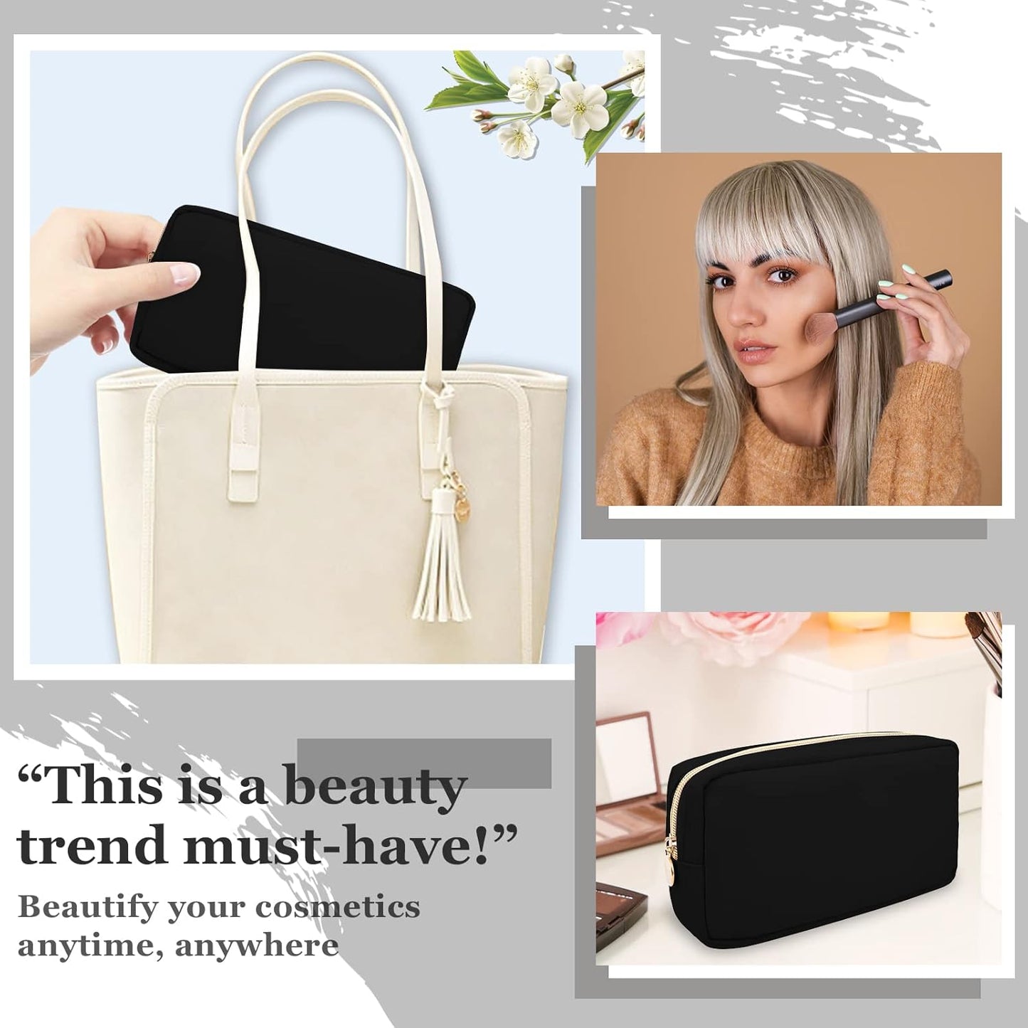 Nylon Small Makeup Bag for Purse, Cute Preppy Makeup Bag Cosmetic Zipper Pouch Purse, Waterproof Portable Travel Toiletry Bag Coin Pouch Clutch Makeup Brush Bag Organizer Storage for Women Girls(Blue)