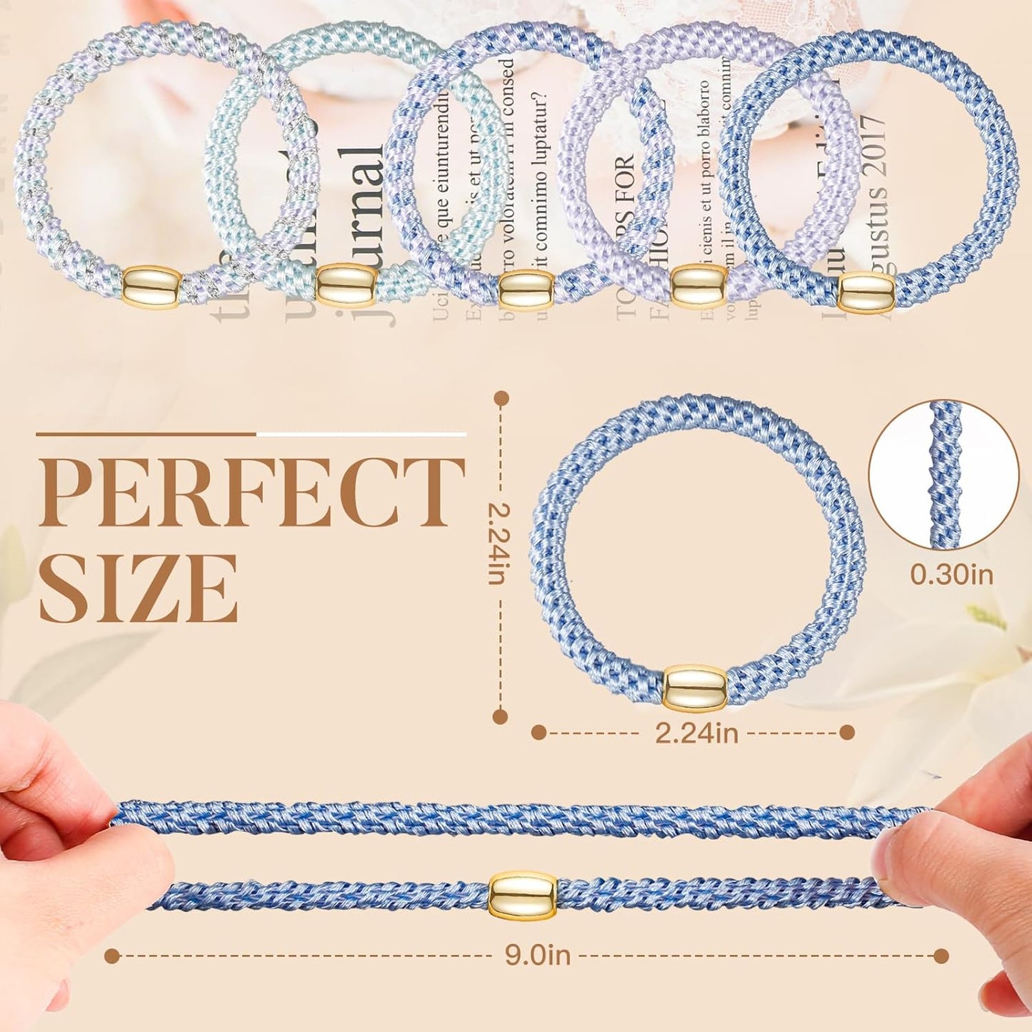 Hair Ties No Damage - 10PCS Ponytail Holders - Elastic Hair Ties for Thick Hair - Braided Hair Bands for Women Girls's Hair - Blue Sky