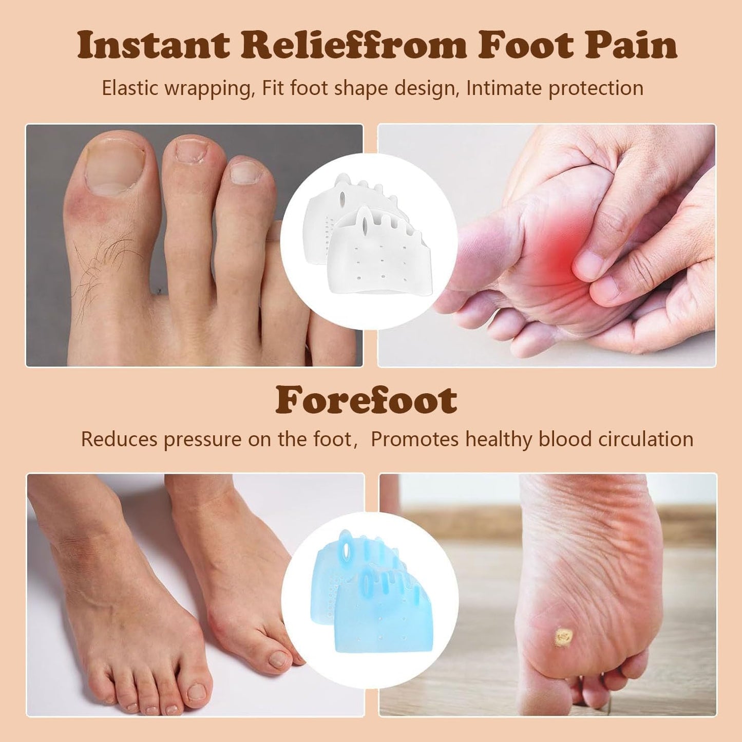 4 Pairs Silicone Toe Separators for Women & Men,Bunion Corrector Cushions,Metatarsal Pads,Soft&Breathable Gel Foot Cushions for Pain Relief,Realigns Crooked Toes, Great for Bunion,Hammer Toes