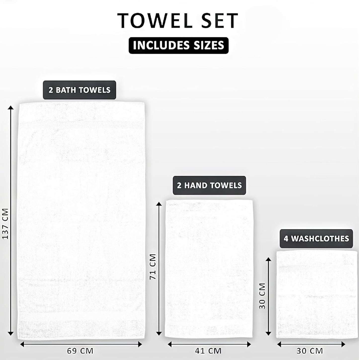 Softolle Luxury 8 Piece Towel Set, 2 Bath Towels 2 Hand Towels 4 Washcloths, Towels for Bathroom, Home, Spa & Gym - Highly Absorbent (White)