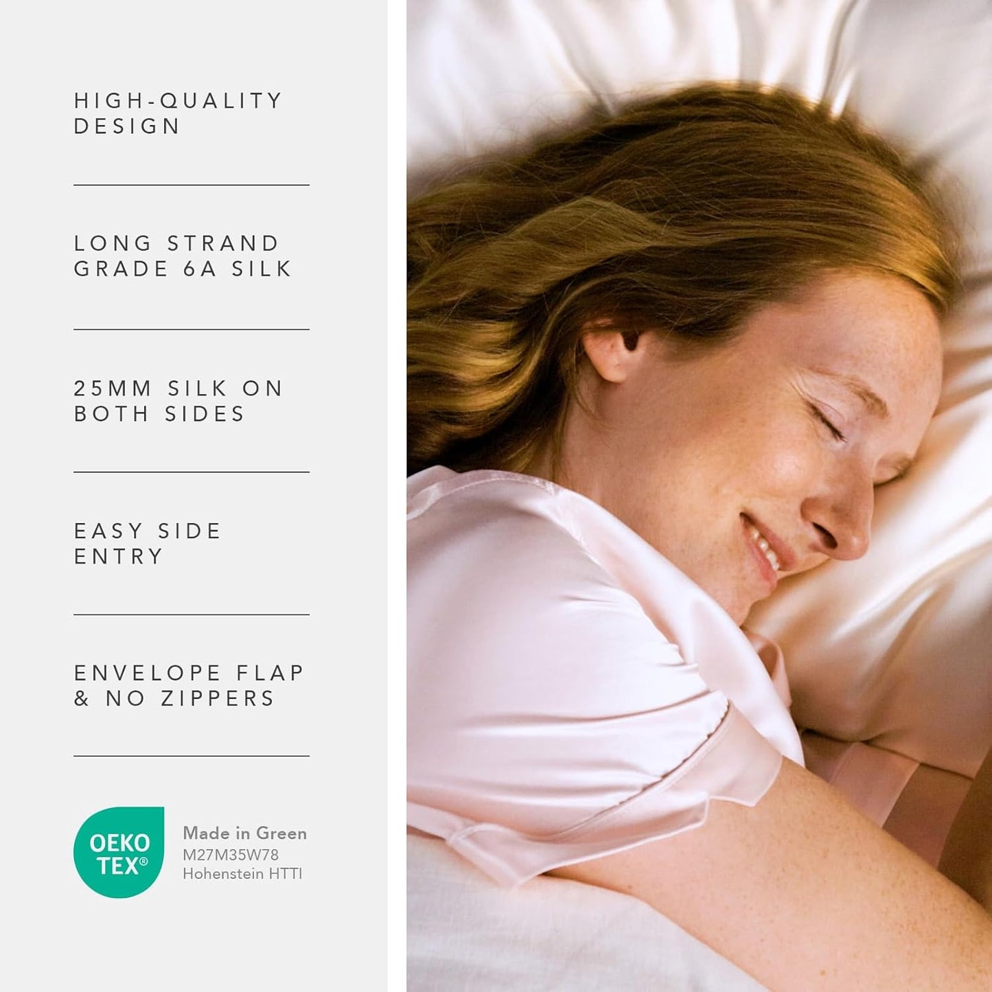 Fishers Finery 25mm 100% Pure Mulberry Silk Pillowcase (Gray Stripe Standard)