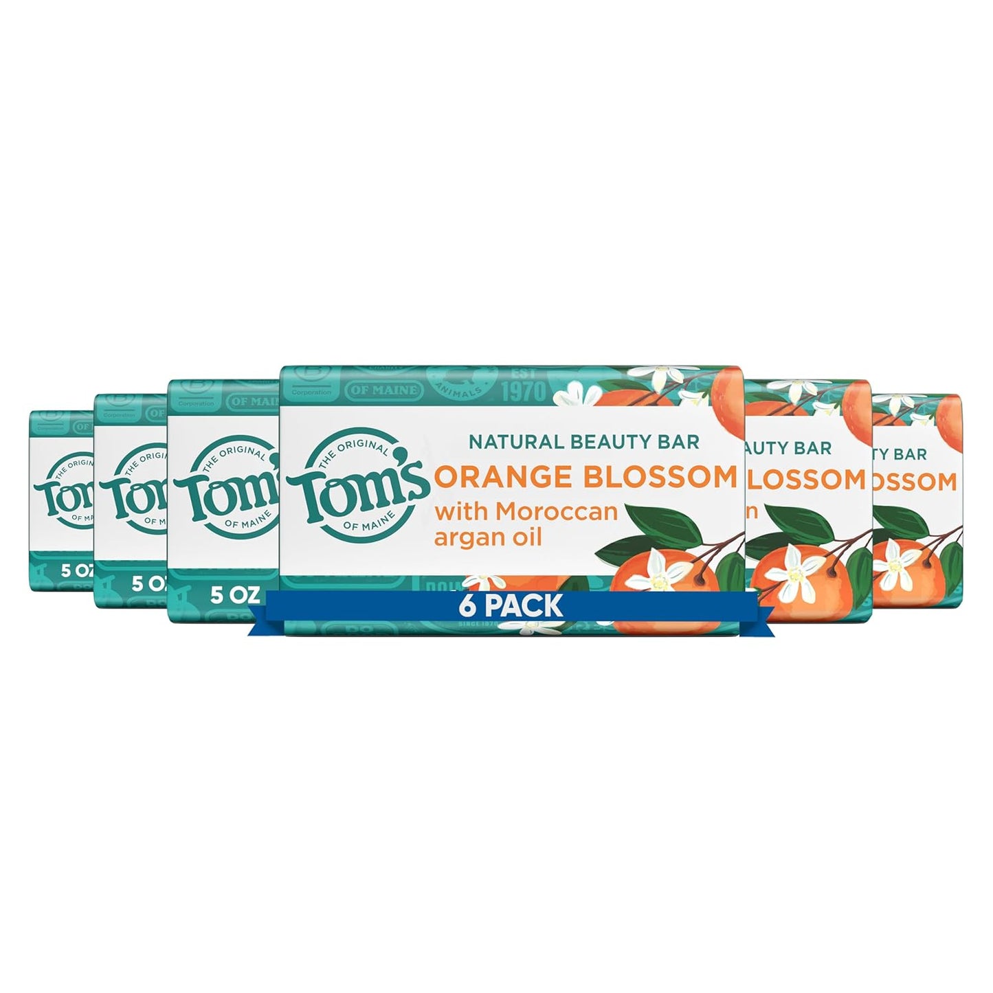 Tom’s of Maine Natural Beauty Bar Soap For Women and Men, Orange Blossom, 5 oz Bar (Pack of 6)