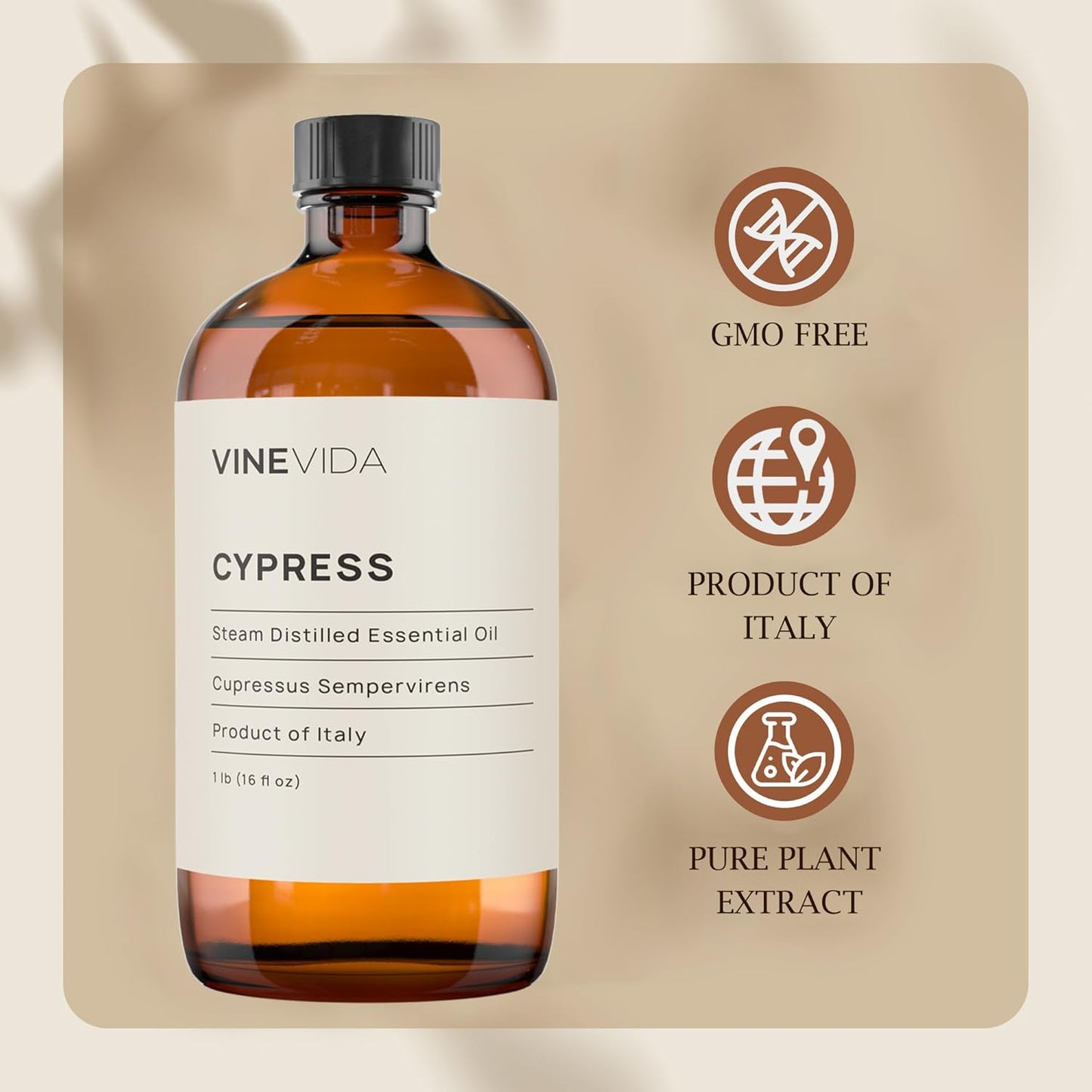 VINEVIDA Cypress Essential Oil 16 oz - Undiluted Cypress Oil - DIY Candle Scents for Candlemaking - Bulk Essential Oil for Soap Making Safe for Skin