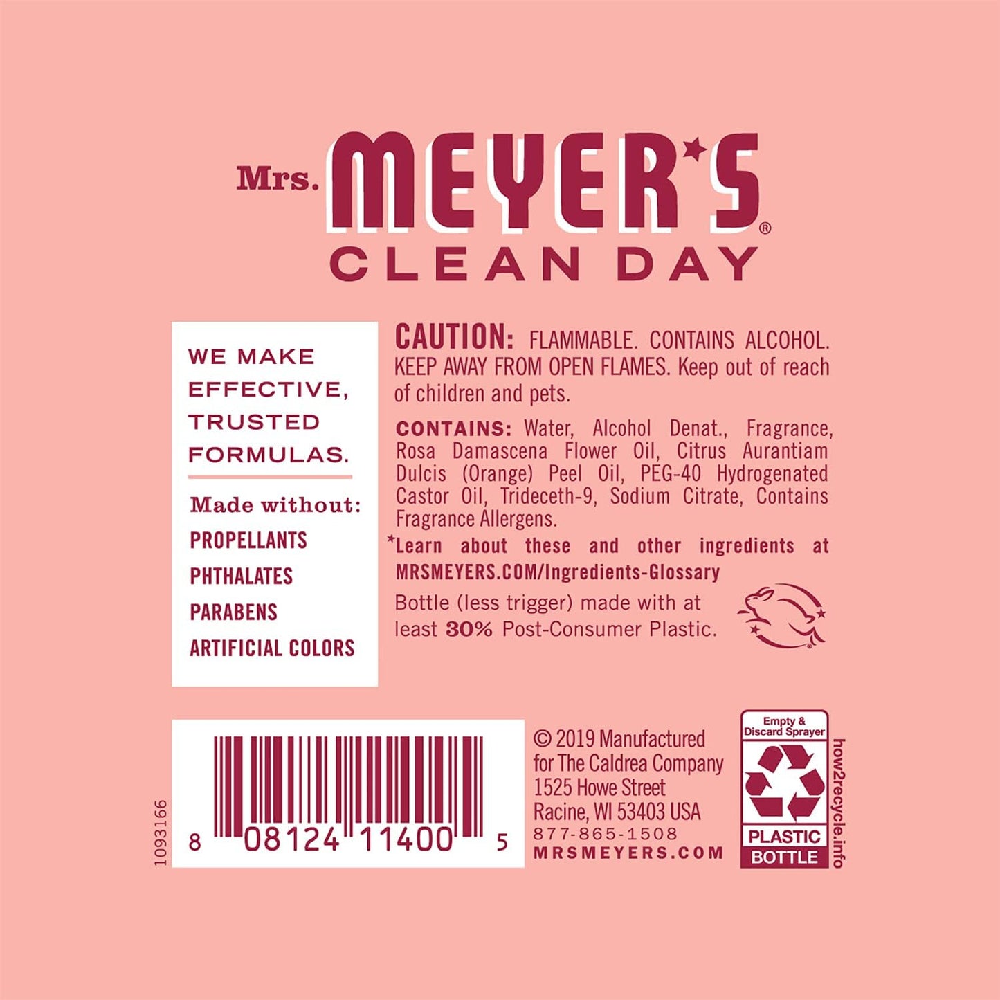 MRS. MEYER'S CLEAN DAY Room and Air Freshener Spray, Non-Aerosol Spray Bottle Infused with Essential Oils, Rose, 8 fl. oz