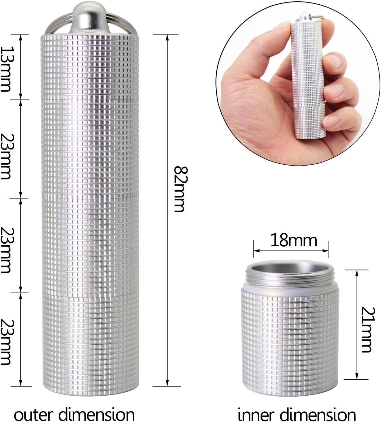 PPFISH Portable Daily Pill Case, 3 Compartments Anti-Skid Aluminum Alloy Waterproof Pill Box Dispenser, Small Pocket Pill Container, Keychain Pill Fob, Travel Pill Holder for Men Women