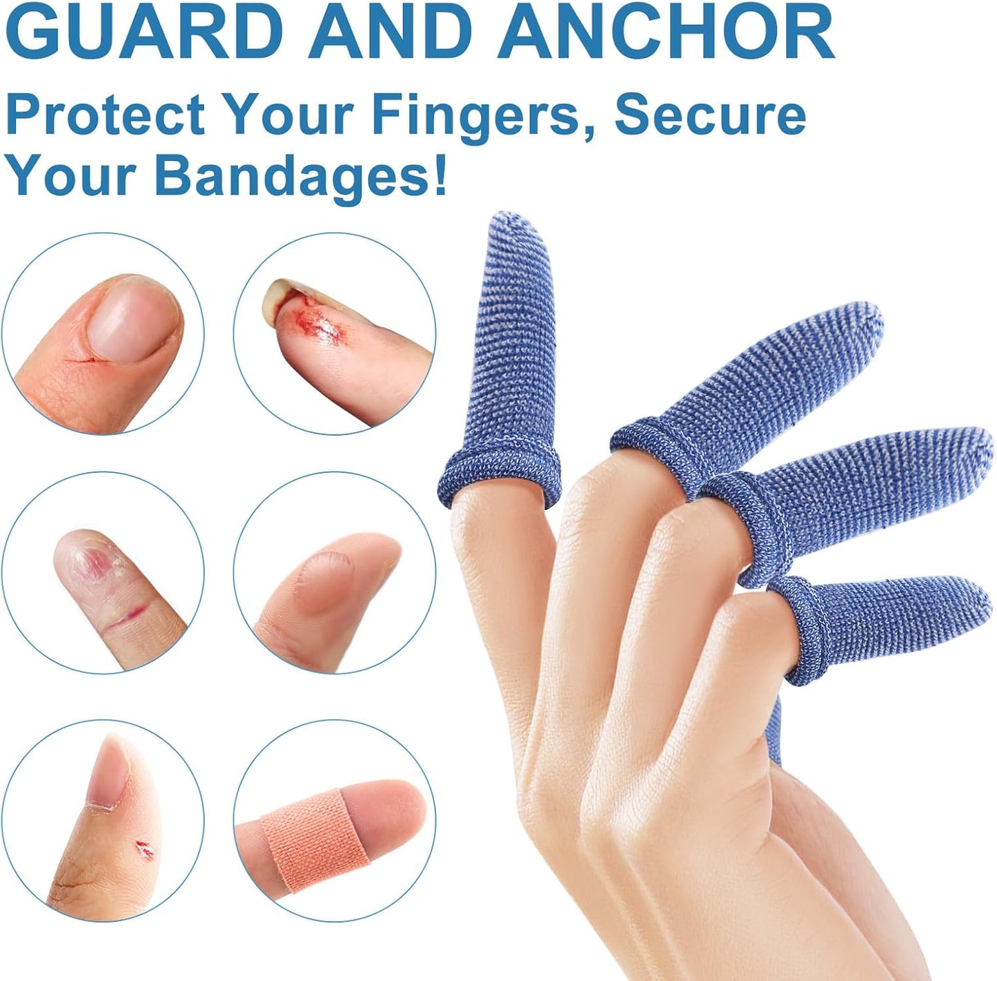 Dimora Finger Cots, Pack of 60 (Large Size) Finger Protectors, Breathable Bandages for Wound Care, Stretchy Sleeves for Gardening, Fitness and Cargo Handling, Blue