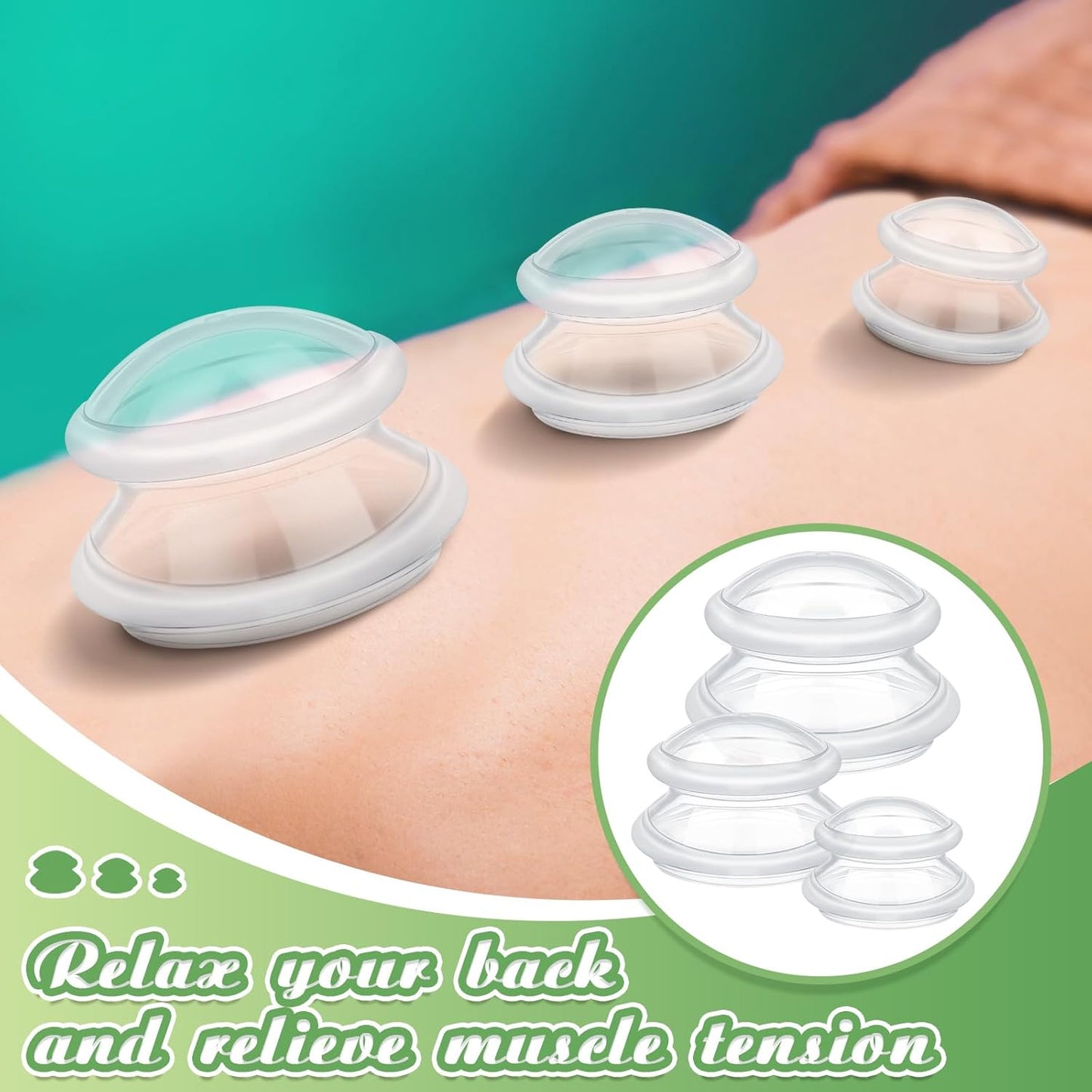 TrelaCo 6 Pcs Cupping Kit for Massage Therapy 3 Sizes Silicone Cupping Set Chinese Massage Therapy for Studio Household Cellulite Joint Pain Muscle Pain(Clear)