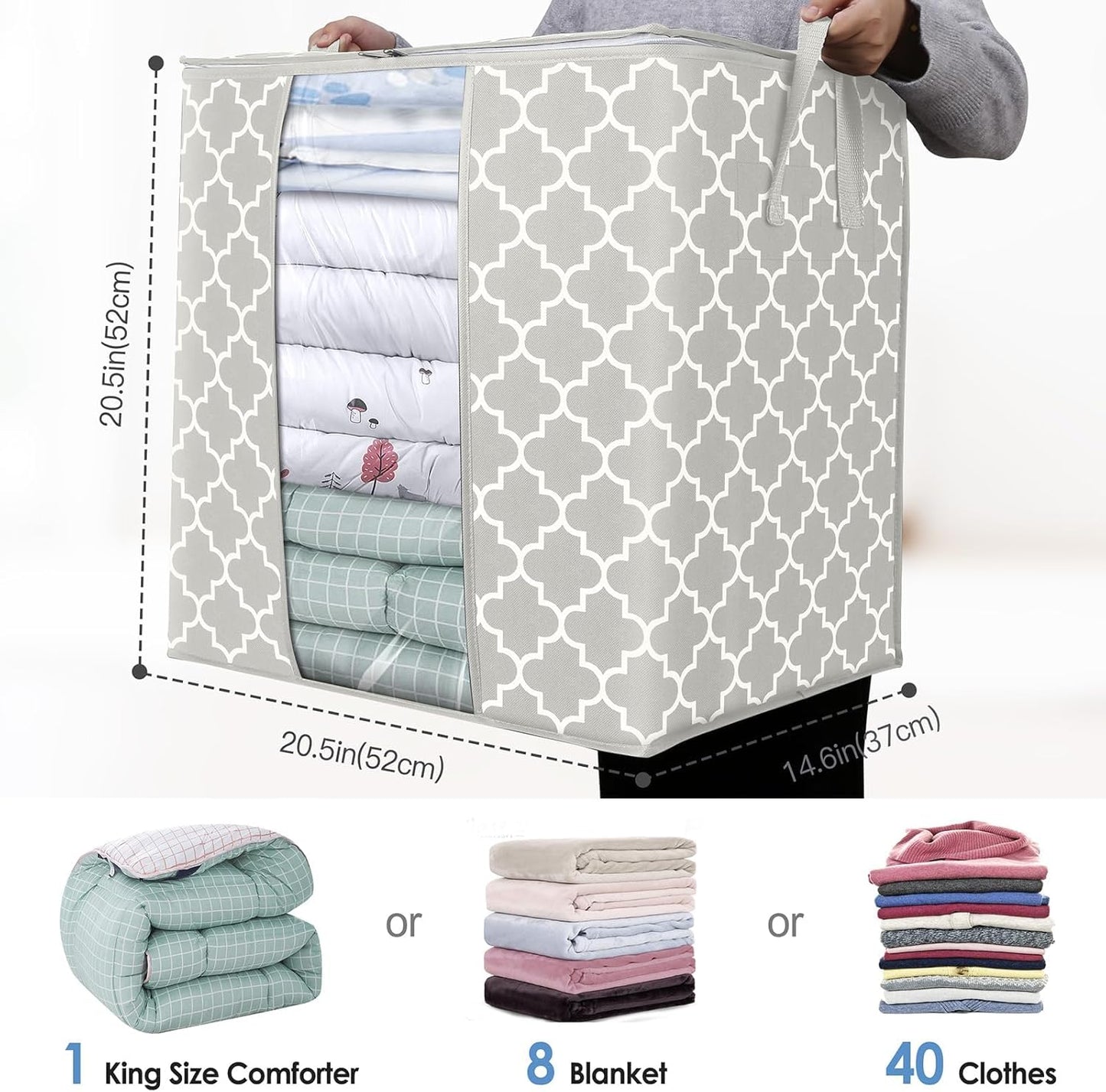 WISELIFE Storage Bags 8 Pack/100L Large Blanket Clothes Organization and Storage Containers for Comforters,Bedding, Foldable Organizer with Reinforced Handle, Clear Window, Sturdy Zippers,Lvory