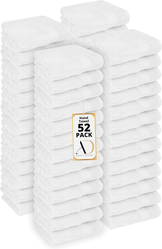 Ample Decor Hand Towel 18 X 28 Inch Pack of 52 600 GSM 100% Cotton,Soft Absorbent Thick Durable Premium Quality, for Hotel, Bathroom, Spa, Daily Use, Gym - White