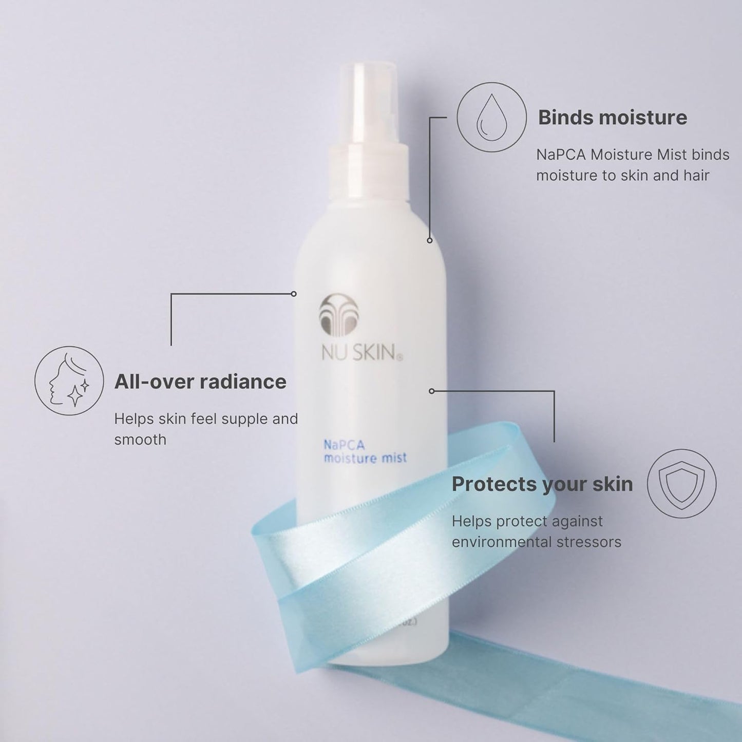 Nu Skin NaPCA Moisture Mist | Revitalizing Moisturizer & Cooling Mist with Hyaluronic Acid | Hydrating Spray for Face, Body & Hair | Sodium PCA for All Skin Types | 8 oz | 1 Pack
