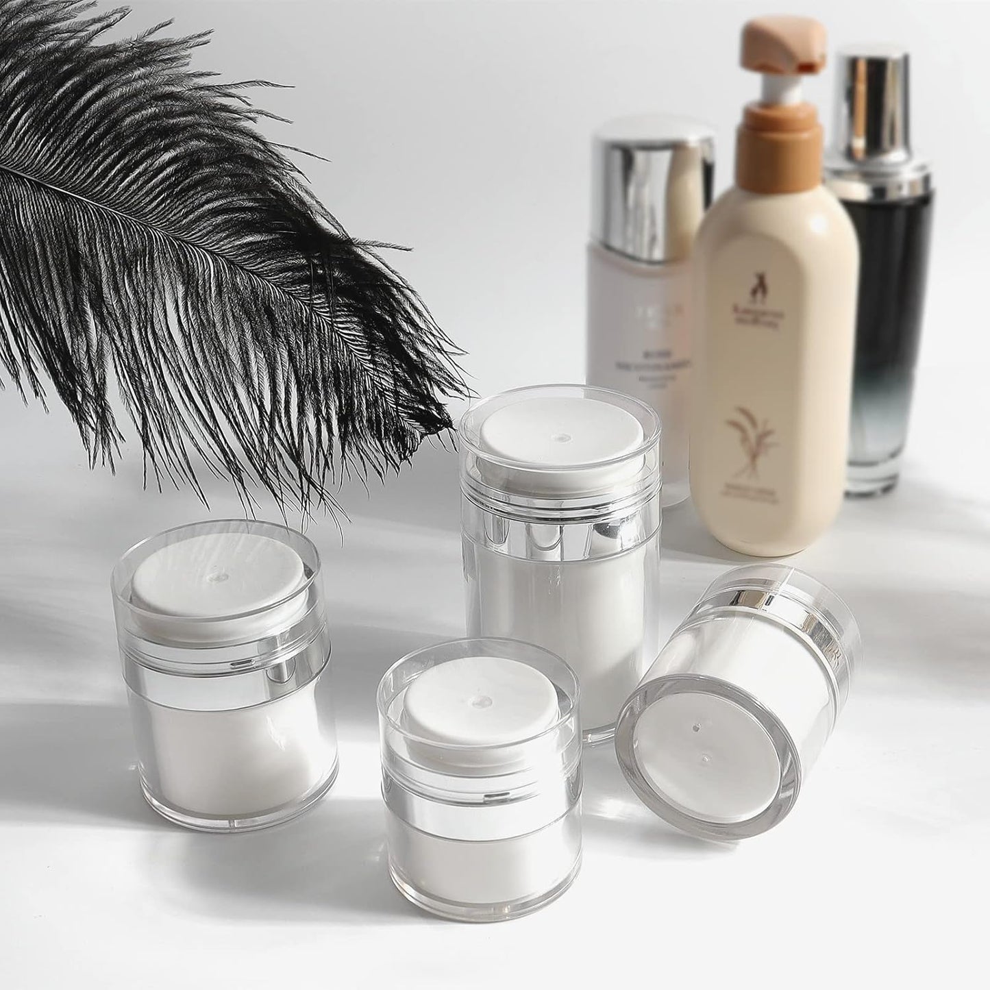 3Pack Airless Pump Jars - 50ml Moisturizer Dispenser Vacuum Bottle Jar - Airless Cosmetic Pump Containers for Lotions, New Empty Jar with Lid 1.7 Oz