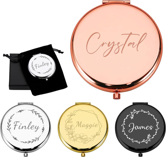 Personalized Compact Mirror for Women Girls, Pocket Mirror for Purse, Custom Name Travel Makeup Mirrors Handheld Small Mirrors Gifts for Daughter Mom Grandma Bridesmaid Friends, Bridal Shower Gifts