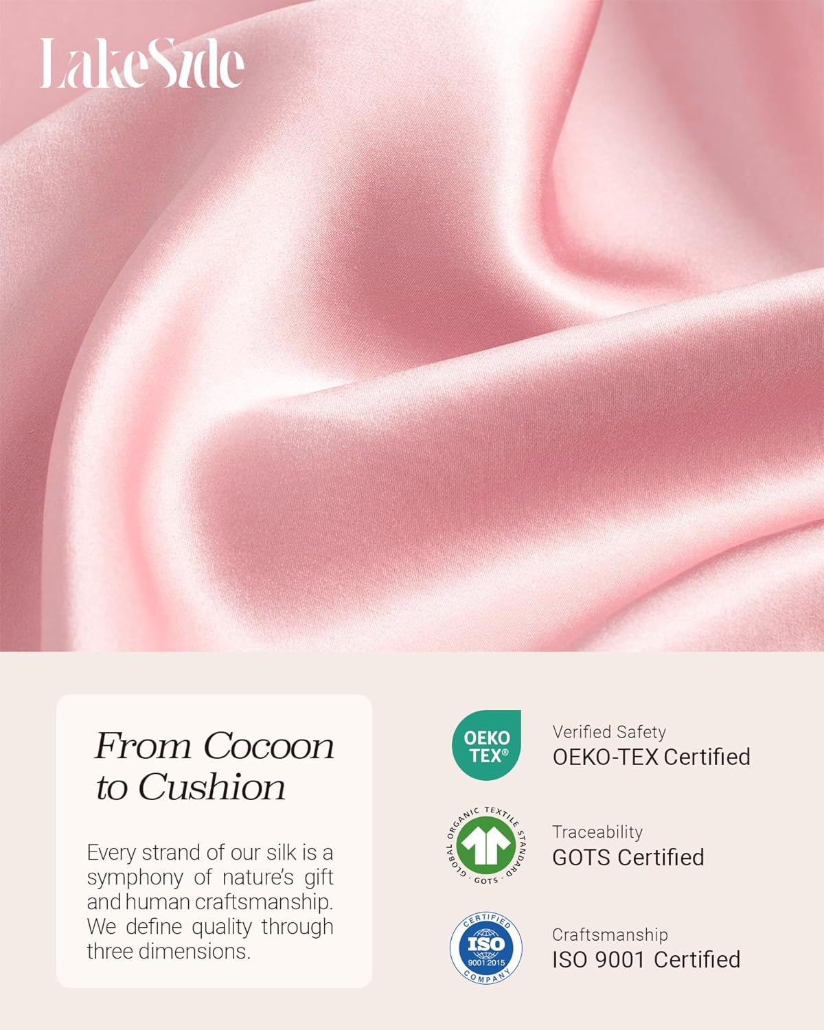 Oriental Lakeside® 100% Pure 22 Momme Mulberry Silk Pillowcase with Hidden Zipper - Nighttime Skincare & Hair Care Hydrating Pillow Cover