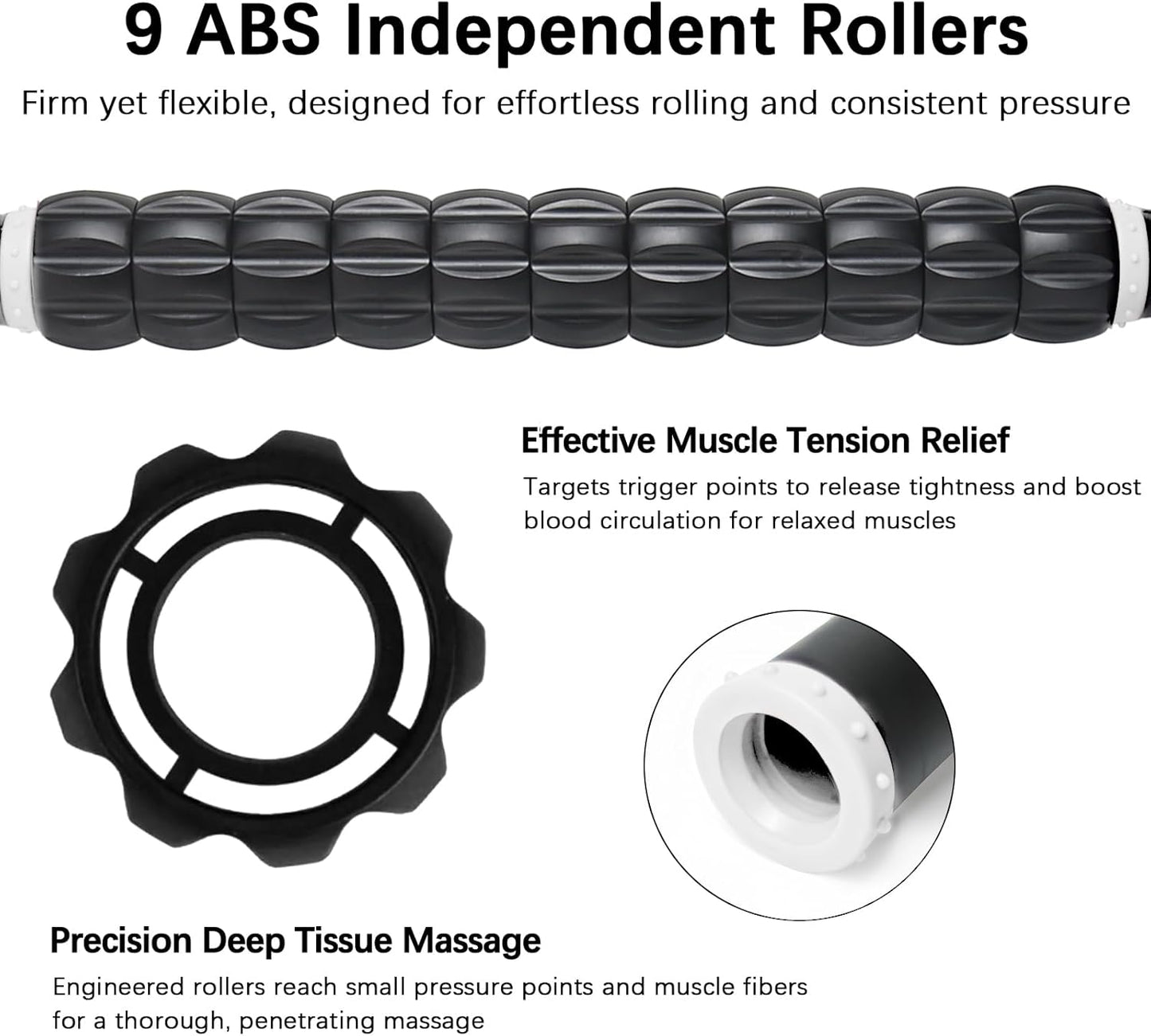 Muscle Roller Stick for Athletes - Deep Tissue Fascia Blaster & Roller Massager for Myofascial Pain Relief - Handheld Physical Therapy & Recovery Tool(White black-18 inch)