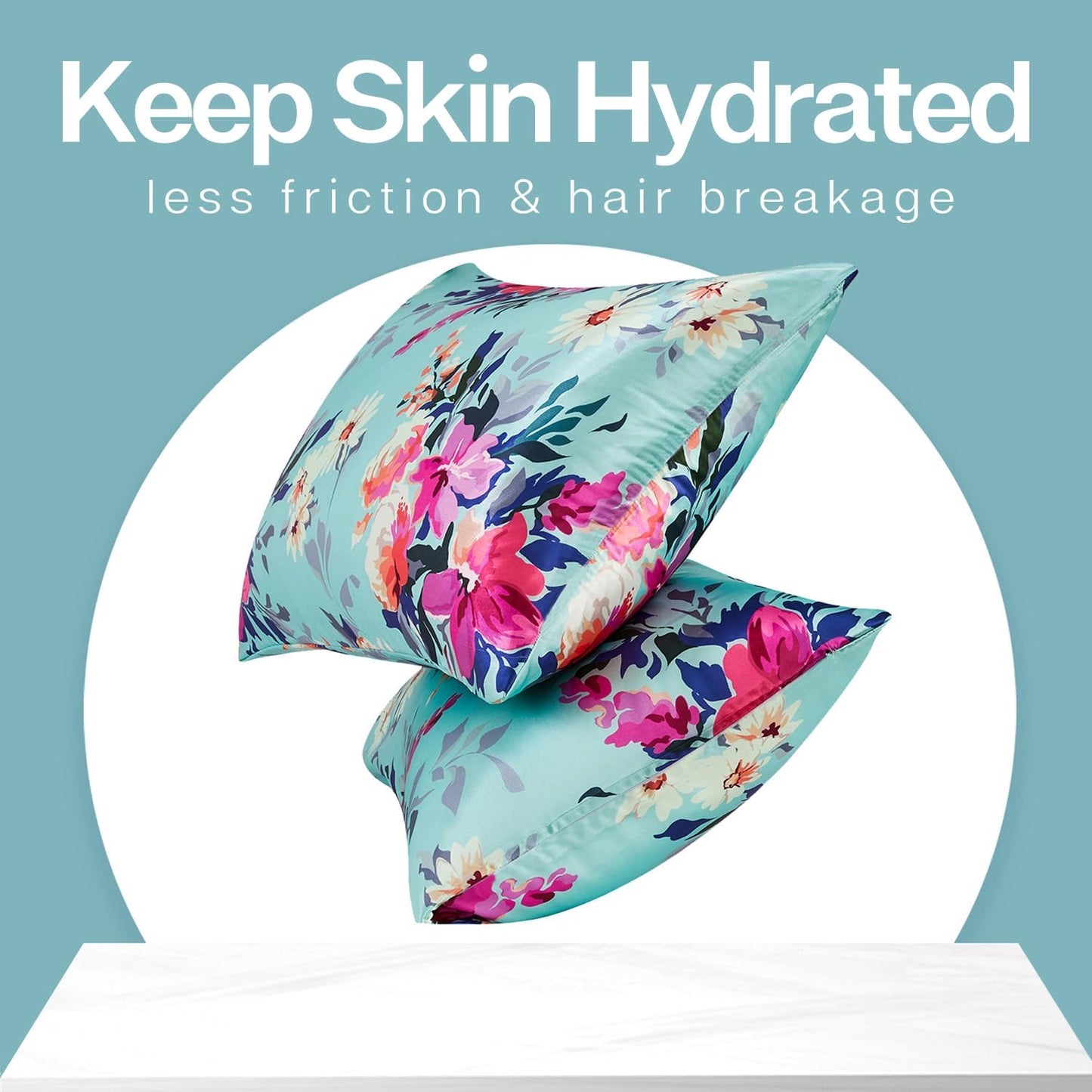 MR&HM Satin Pillowcase for Hair and Skin, Silk Satin Pillowcase 2 Pack, Queen Size Pillow Cases Set of 2, Silky Pillow Cover with Envelope Closure (20x30, Floral Green)