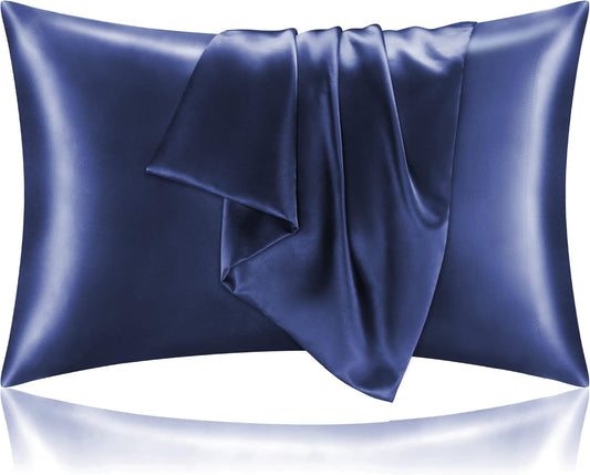 BEDELITE Satin Pillowcase for Hair and Skin, Super Soft and Cooling Similar to Silk Pillow Cases 2 Pack with Envelope Closure, Gift for Women Men(20"x40" King Size, Navy)