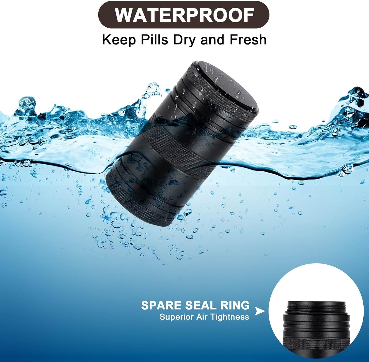 Pill Box 2 Times A Day Daily Waterproof AM PM Metal Pill Case - Travel Pill Container Twice A Day with 2 Compartment, Portable Medicine Organizer Holder for Vitamin, Fish Oils, Supplements