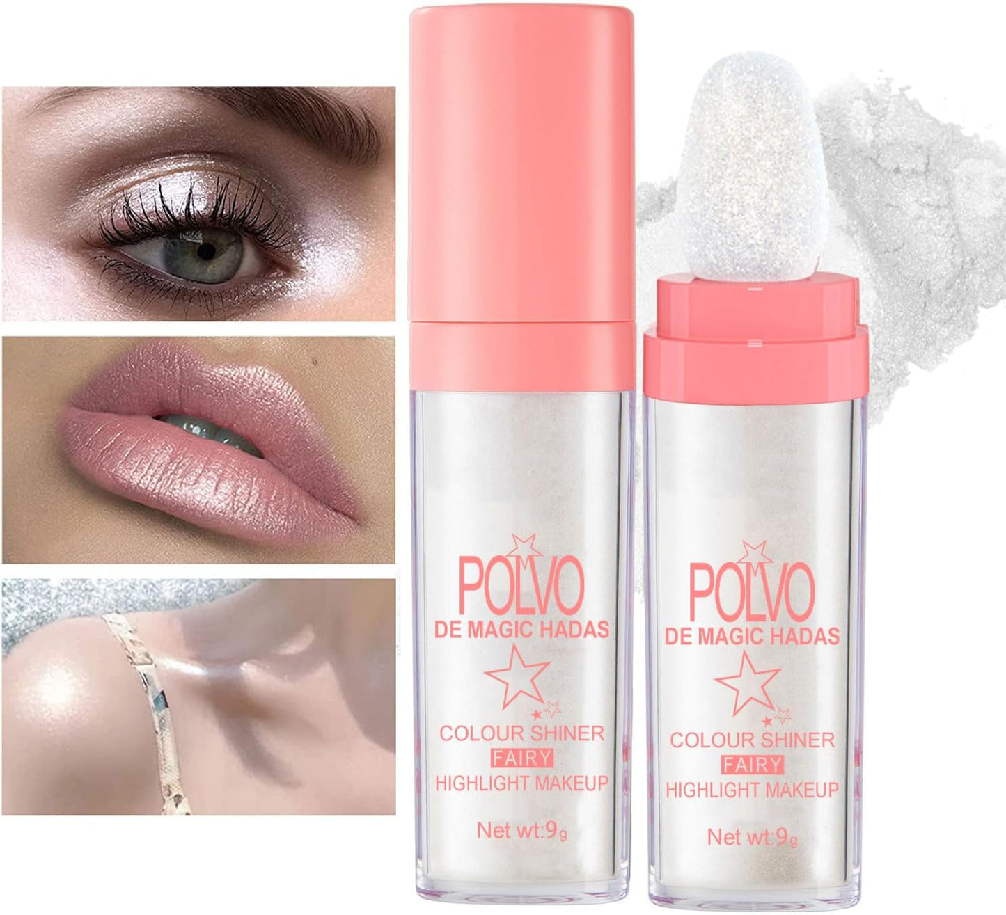 Hair and Body Glitter Powder, 2PC Highlighter Glitter Makeup for Clothes, Festival Rave Prom Loose Sparkle Powder,Holographic Ultra Fine Resin Glitters for Crafts (Pearl White+Silver)