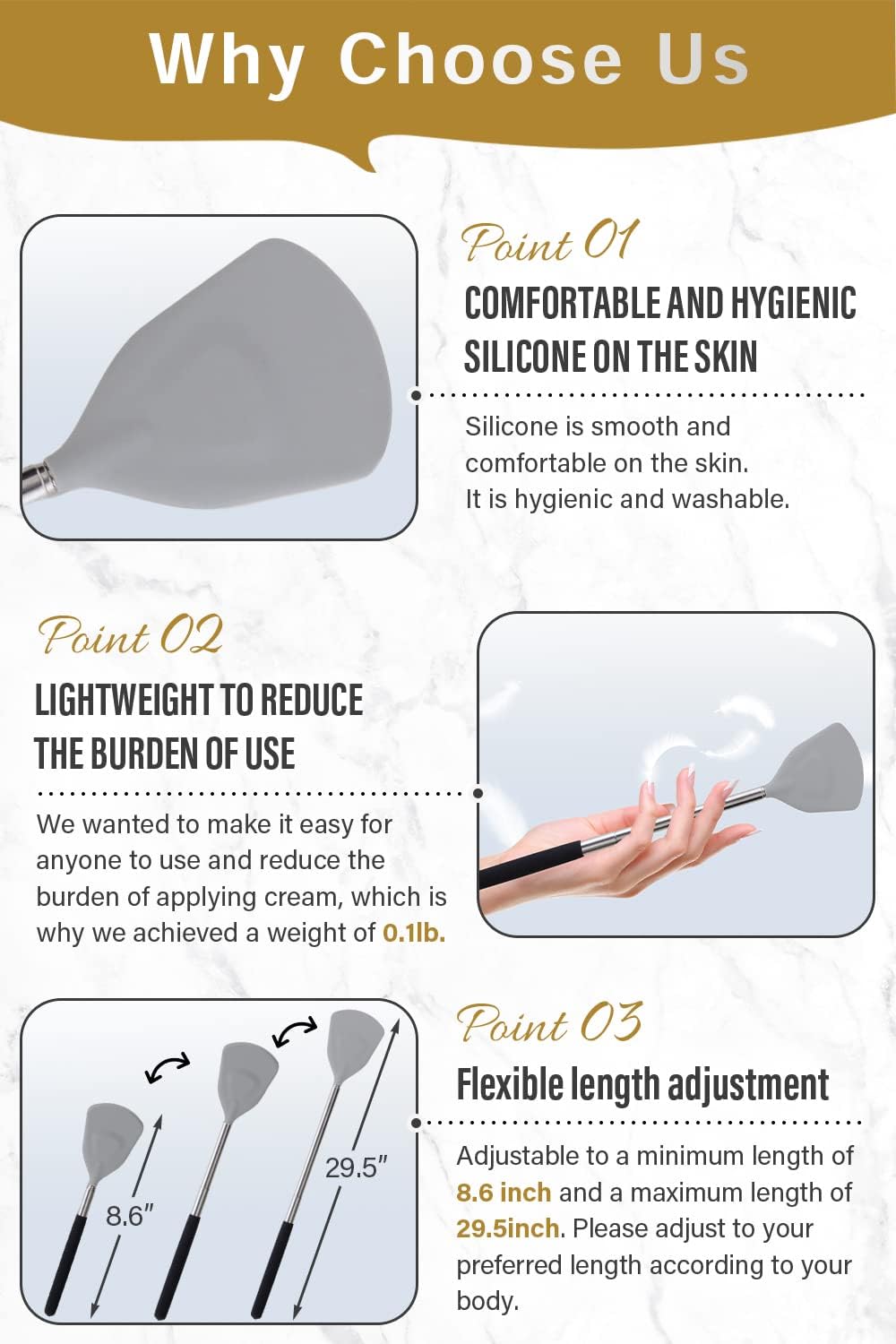 ROUNDS Cream Applicator for Back Telescopic Stick for Lotion Ointment Body Oil Medicine feet