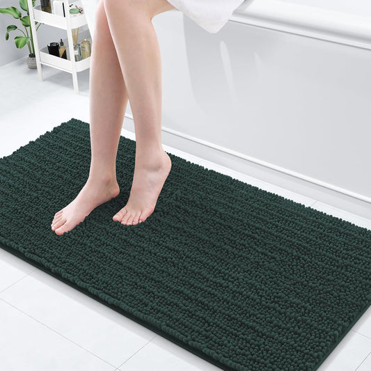 Arotive Luxury Chenille Bathroom Rug Mat, Extra Soft Thick Absorbent Shaggy Bath Rugs, Non-Slip Machine Wash Dry, Plush Bath Mats for Bathroom, Shower and Tub, 60x20, Dark Green